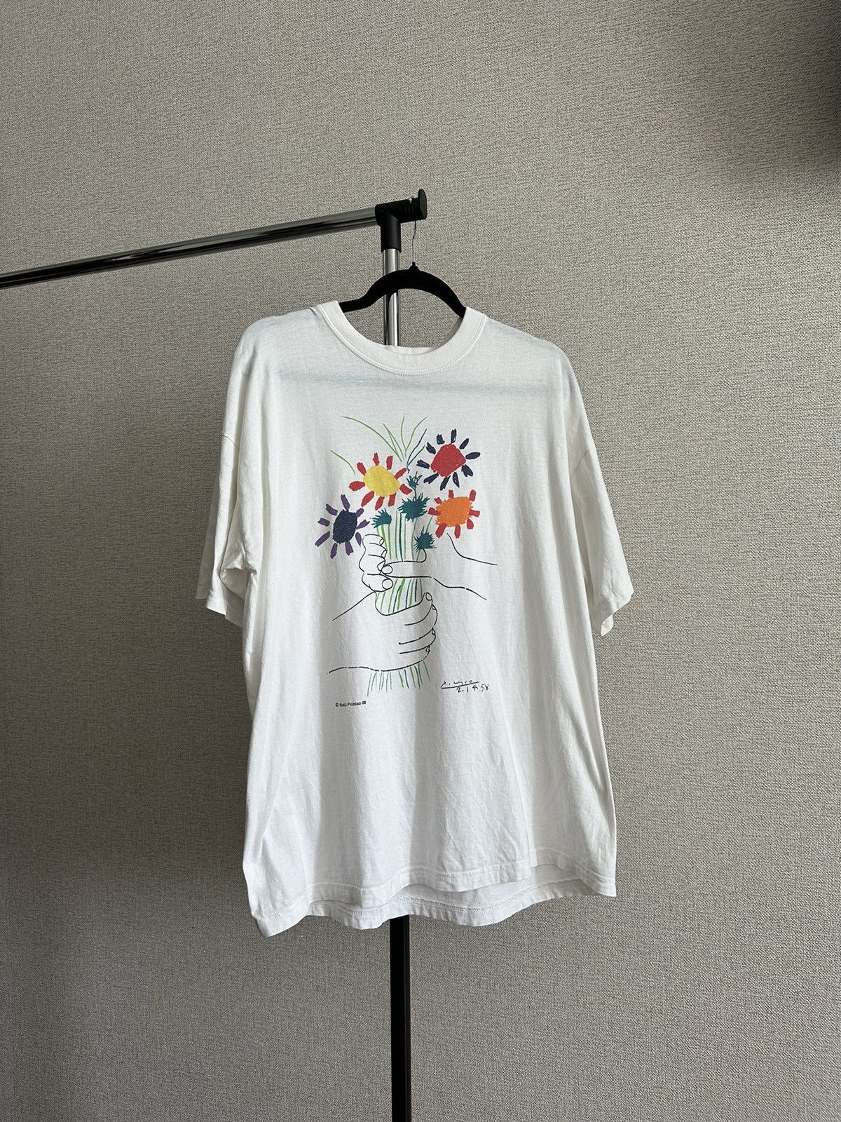 image of Art x Picasso 1998 Succ. Pablo Picasso Bouquet Of Peace T Shirt in White, Men's (Size XL)