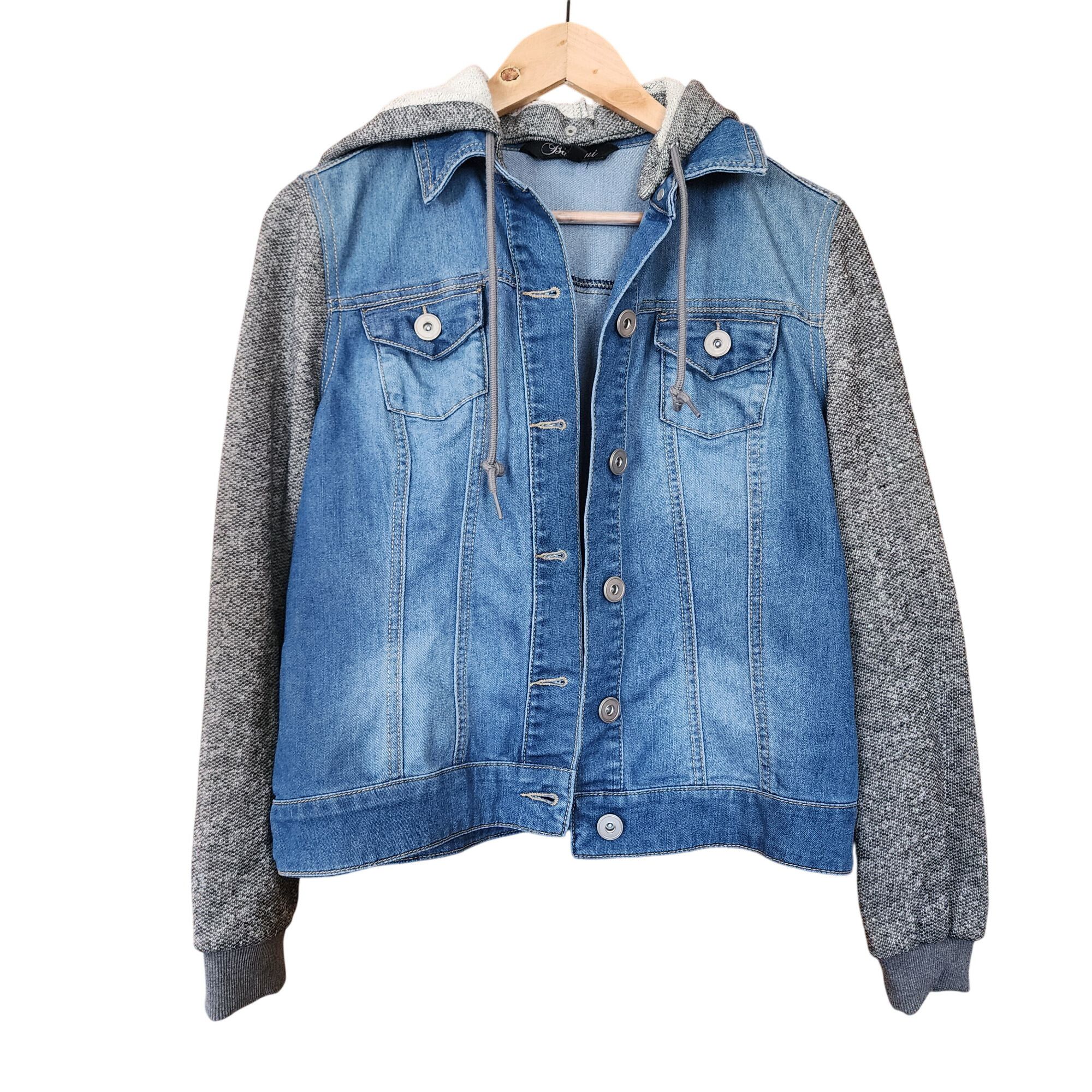 Other Baccini Womens Medium Denim Jacket With Knit Sleeves & Hood Size M / US 6-8 / IT 42-44 - 1 Thumbnail
