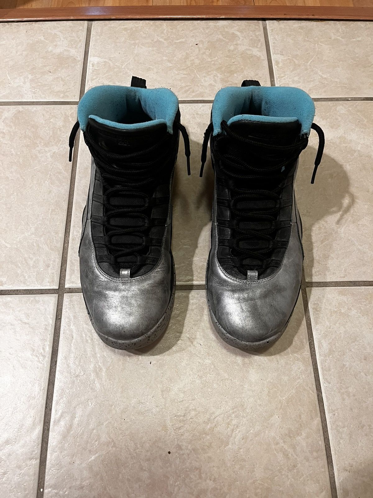 image of Air Jordan 10 Lady Liberty Shoes in Grey, Men's (Size 14)