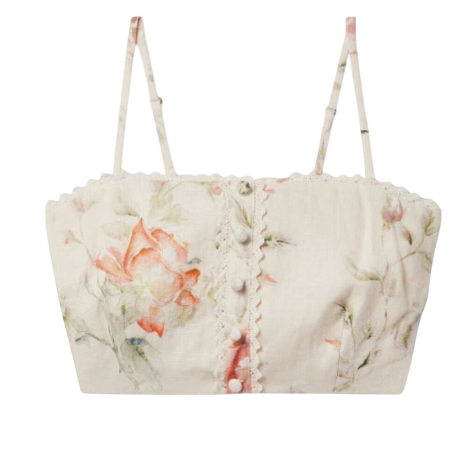 LoveShackFancy Emmalou cropped crochetrimmed floral print linen top Size M / US 6-8 / IT 42-44 - 1 Thumbnail