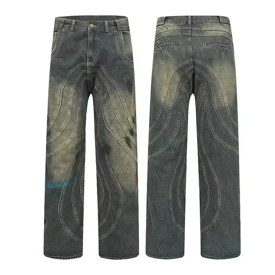 Japanese Brand Patchwork Design Washed Trendy Graffiti Straight Jeans Size US 34 / EU 50 - 3 Thumbnail