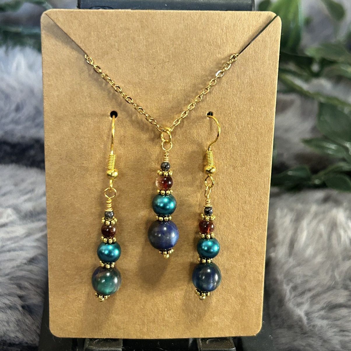 Handmade Handcrafted cat eye glass Czech glass pearl necklace set Size ONE SIZE - 2 Thumbnail