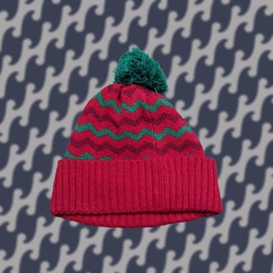 Vintage Coca-Cola Beanie Hat One Size Striped Red Green Pom Pom Knitted Ribbed Size ONE SIZE - 1 Thumbnail