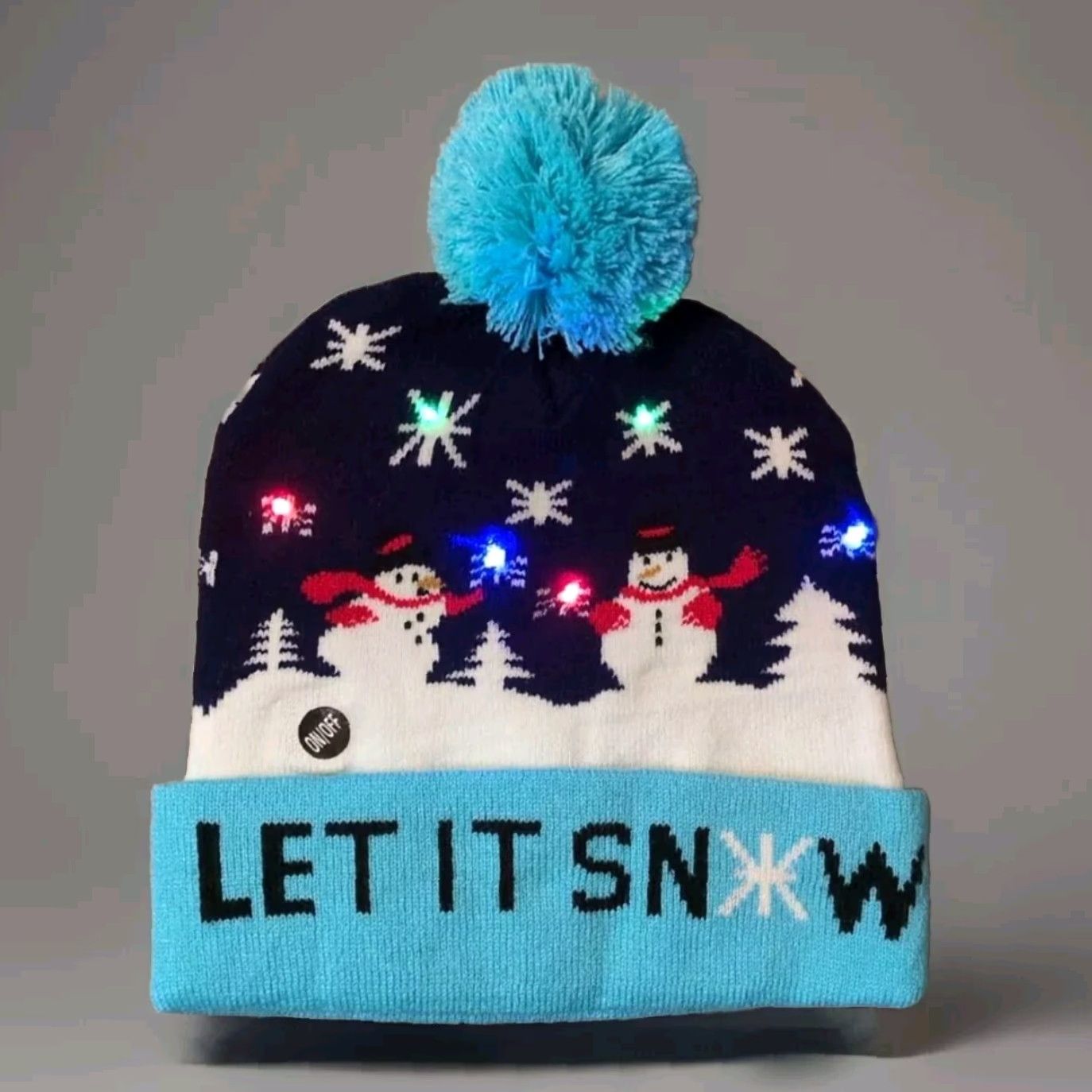Vintage Lights Up Christmas Beanie Knit 3 Settings Adult NEW Frosty The Snowman Size ONE SIZE - 2 Thumbnail