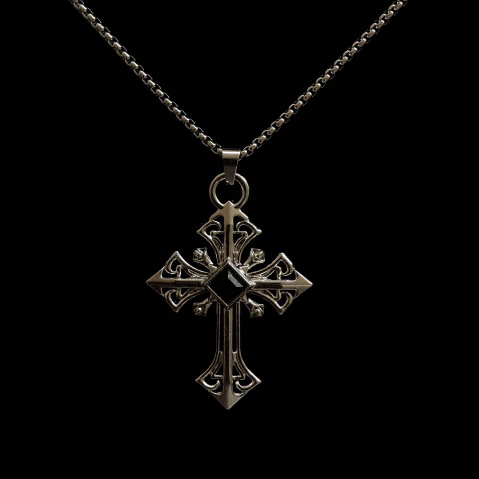 Jewelry Cross Pendant Necklace Punk Chain Size ONE SIZE - 2 Thumbnail