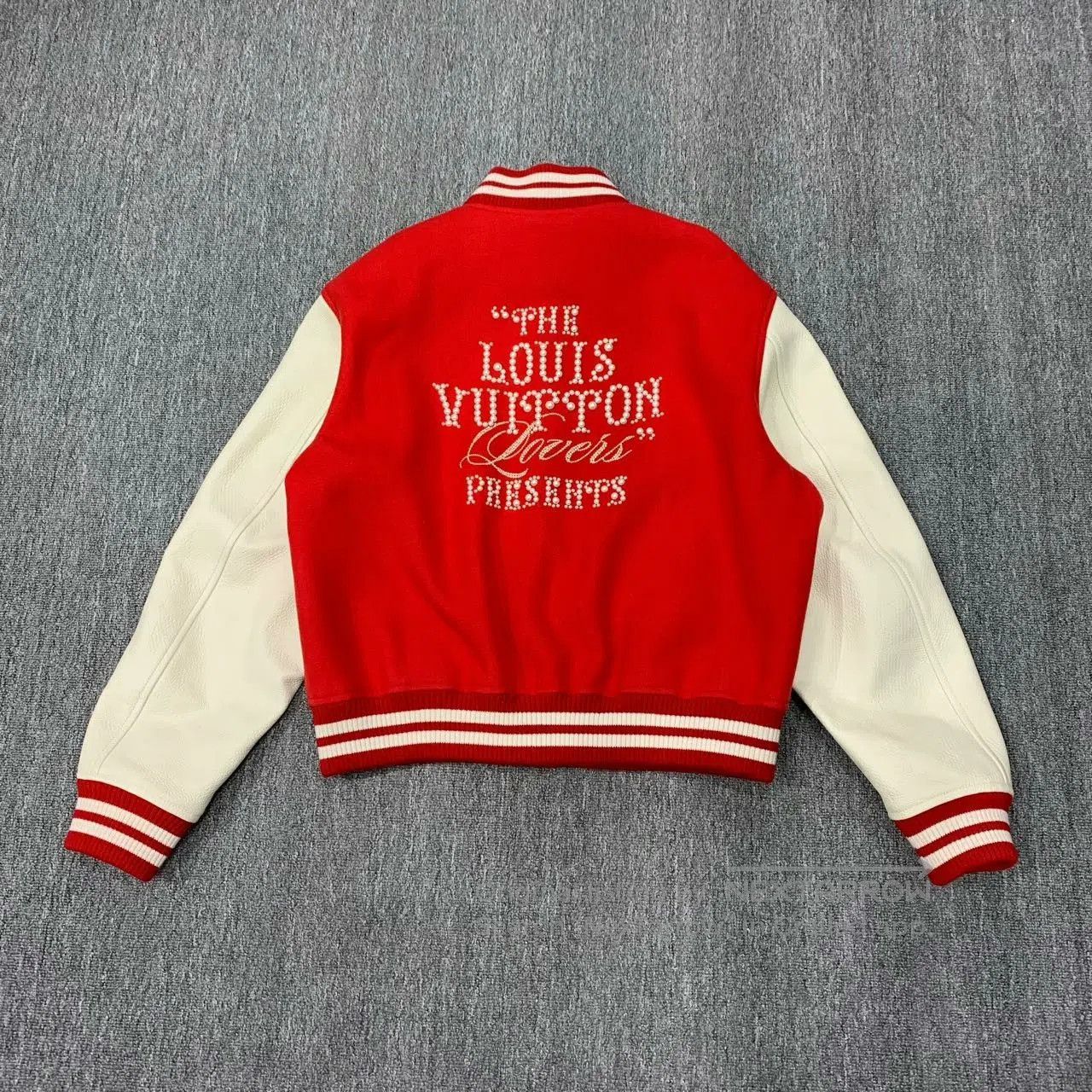 louis vuitton red and white embroidered jacket.