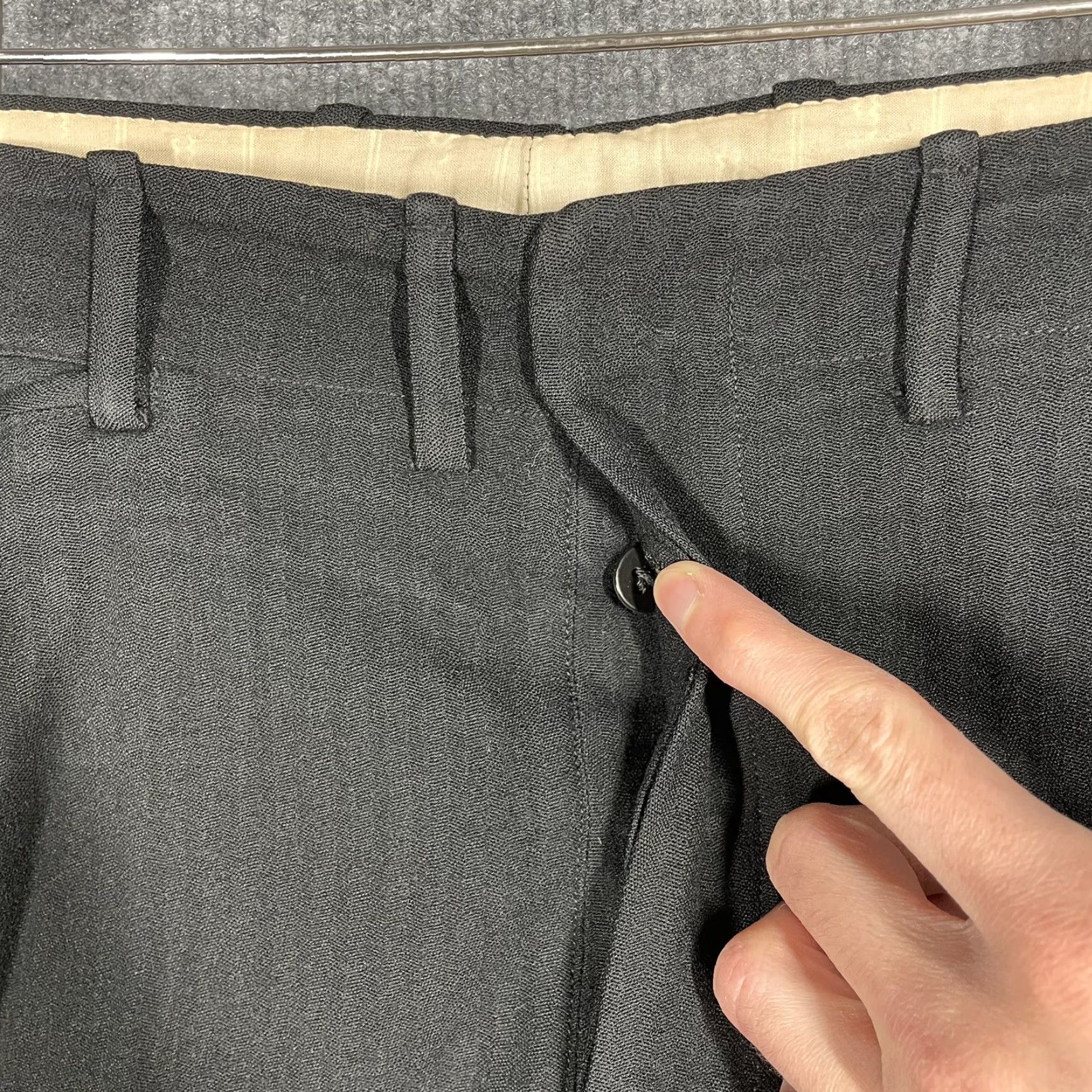 Vintage Bespoke 1920s Black Wool Tuxedo Trousers Sz 31x31 Vtg Peg/Tapered Button Fly Edwardian Look Art Deco Straight Leg Men’s Size US 31 - 7 Thumbnail