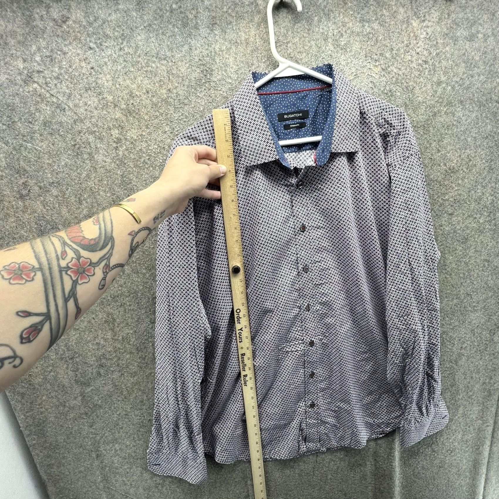 BUGATCHI Bugatchi Shirt Mens Large Blue Geometric Long Sleeve Button Front Casual Woven Size US L / EU 52-54 / 3 - 5 Thumbnail