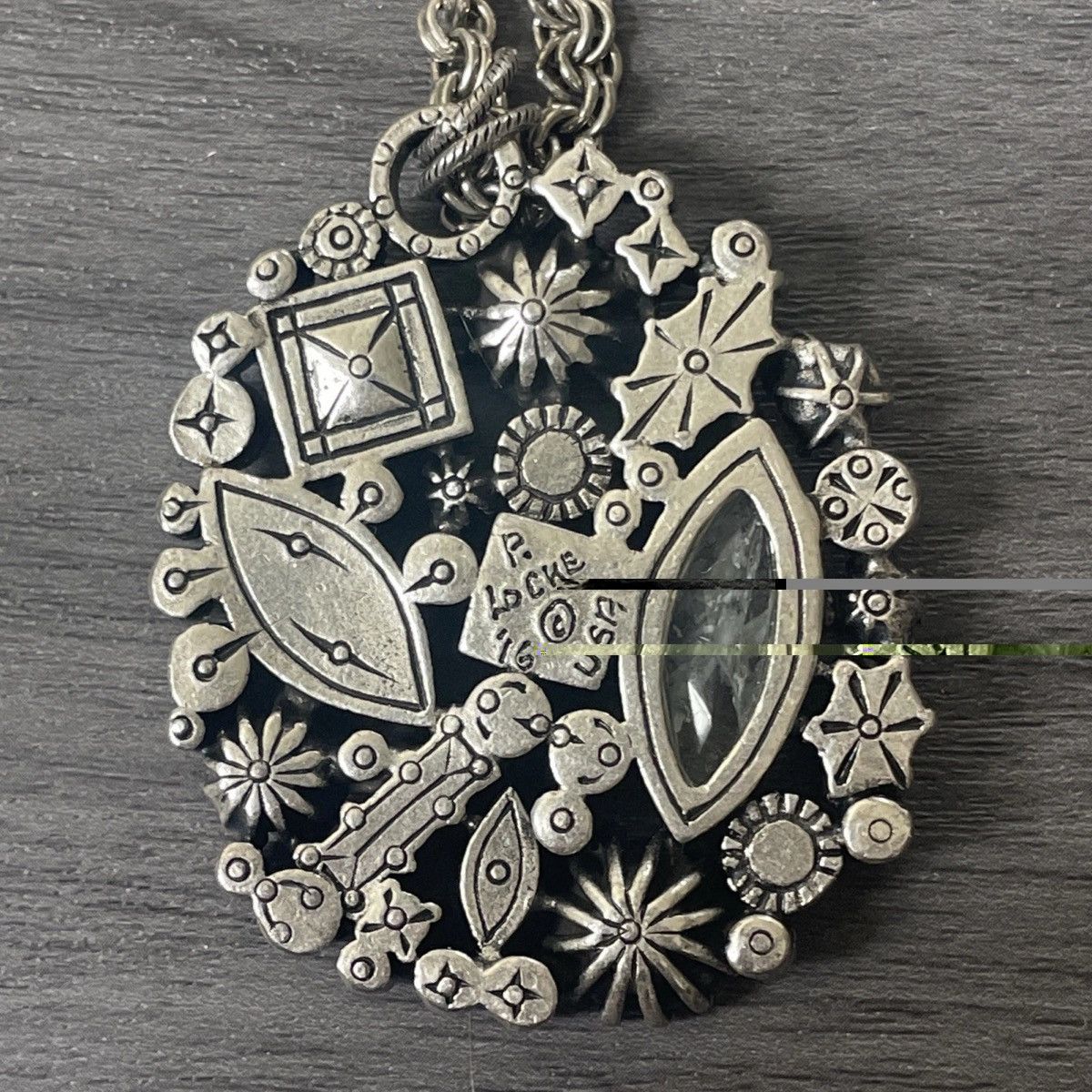 Other Locke Signed Silver Tone Rhinestone Pendant Necklace Size ONE SIZE - 2 Thumbnail