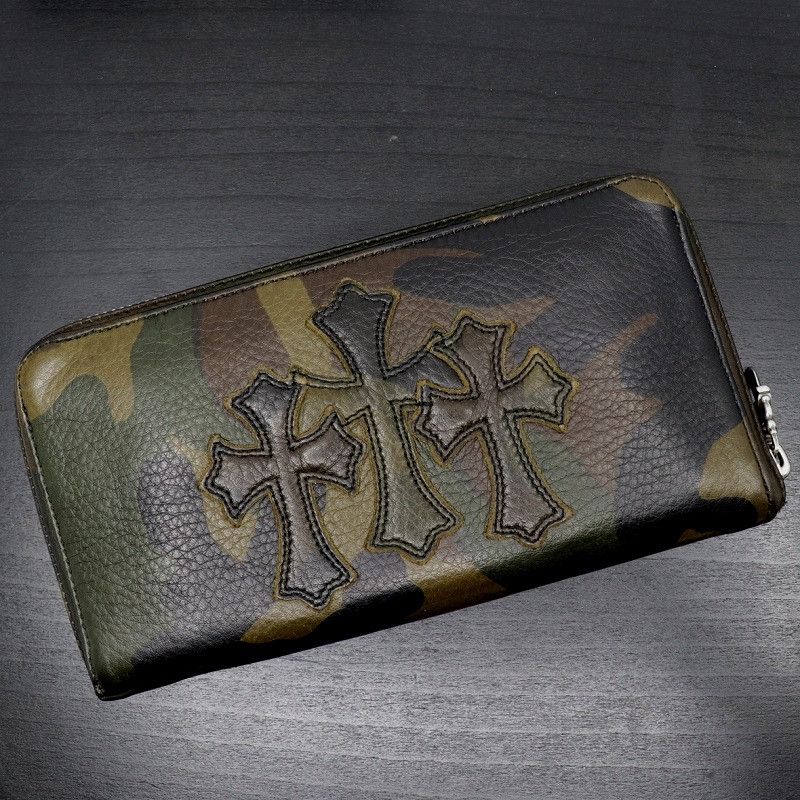 image of Chrome Hearts Three Cemetery Cross Patch Rec Wallet in Camo, Men's