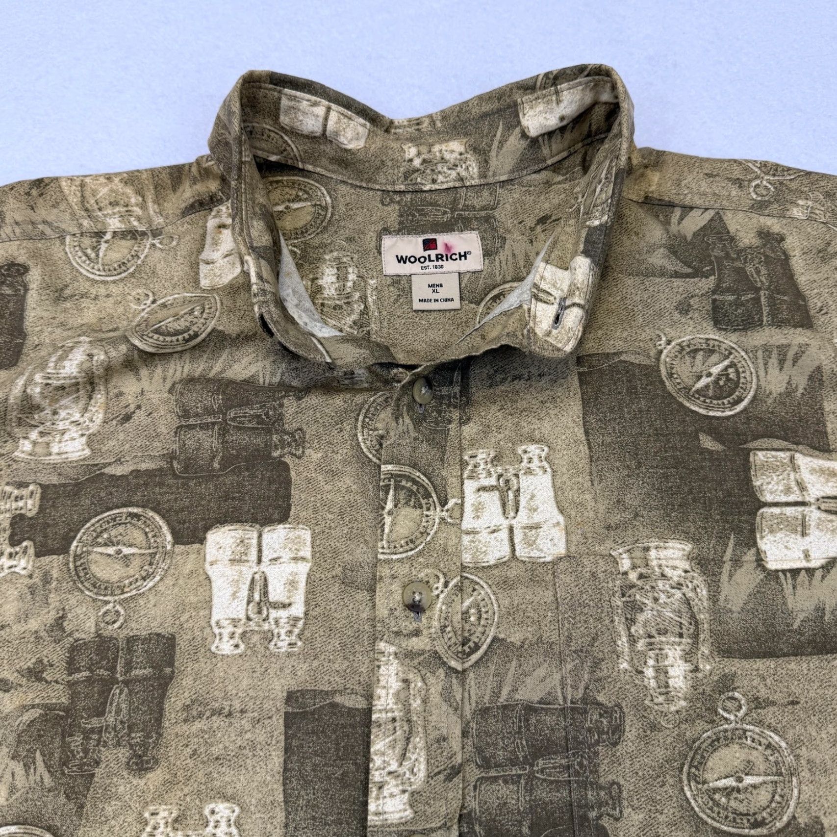 Vintage Woolrich Shirt Mens XL Brown Safari Outdoor Graphic Print Short Sleeve Button Up Size US XL / EU 56 / 4 - 4 Thumbnail