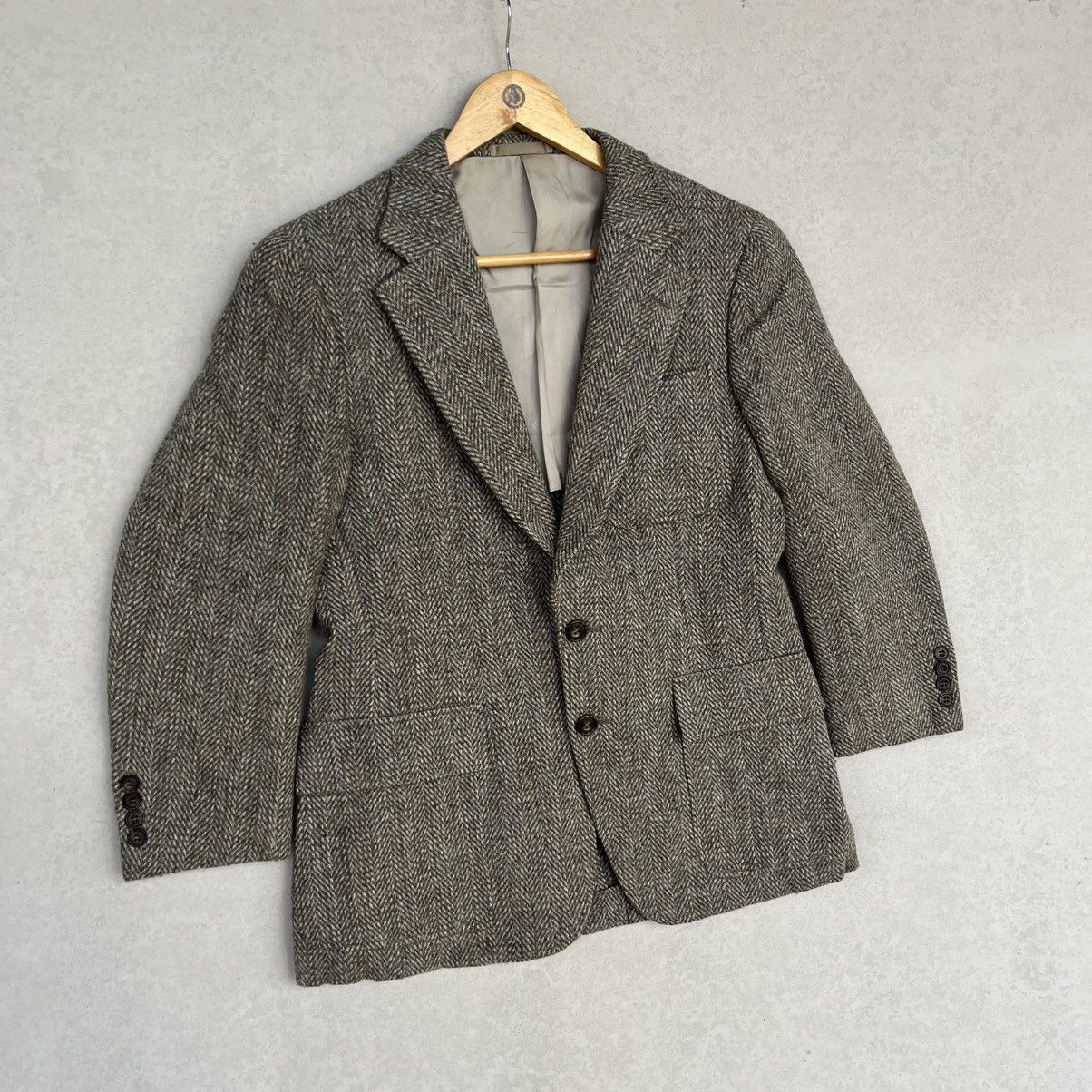 Other Vintage Herringbone Wool blazer Button Green & brown Colour Size 34R - 2 Thumbnail