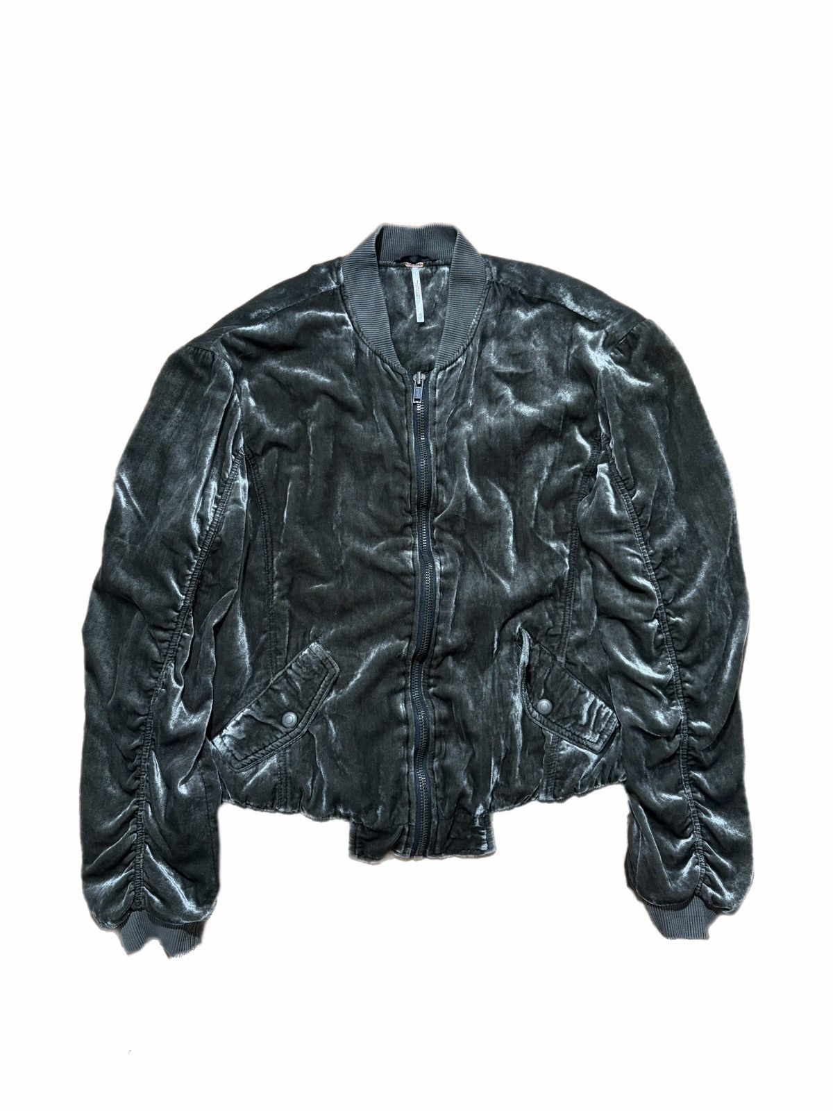 Free People Free People Jacket Velvet Bomber Full Zip Ruched Sleeves Size XS / US 0-2 / IT 36-38 - 1 Thumbnail