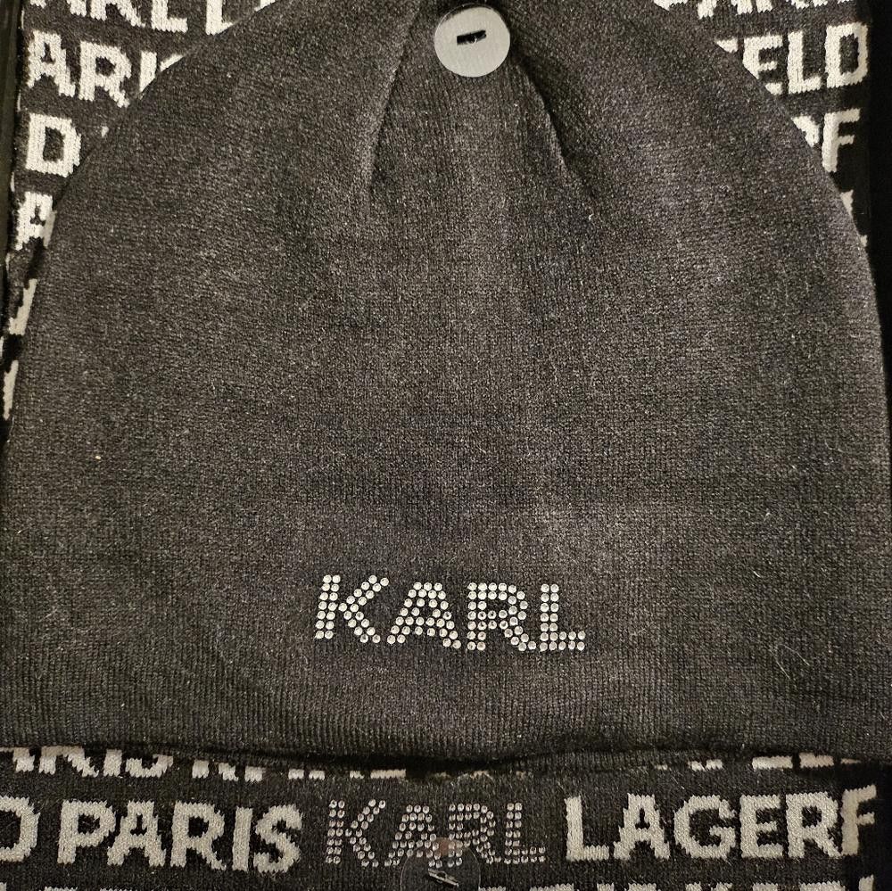 Karl Lagerfeld Karl Lagerfeld Paris Beanie Hat & Scarf- Blk/Wht NIB Size ONE SIZE - 2 Thumbnail