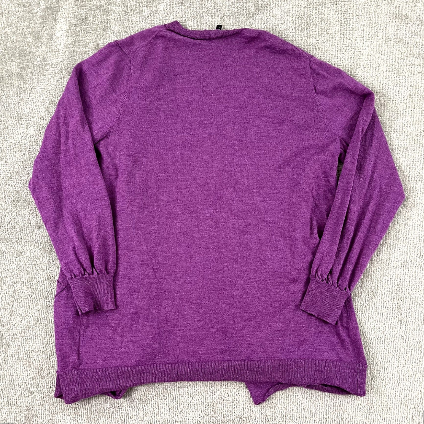 Eileen Fisher EILEEN FISHER Sweater Cardigan Womens Large Purple 100% Wool Open Front Wrap Size L / US 10 / IT 46 - 7 Thumbnail