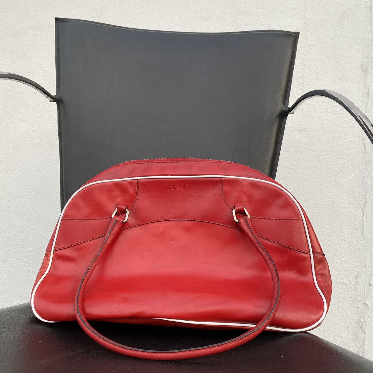 【N】SS2000 PRADA leather bowling bag Prada Ostrich Leather Bowling Bag SS 2000 - OS – WEDEMPIECES