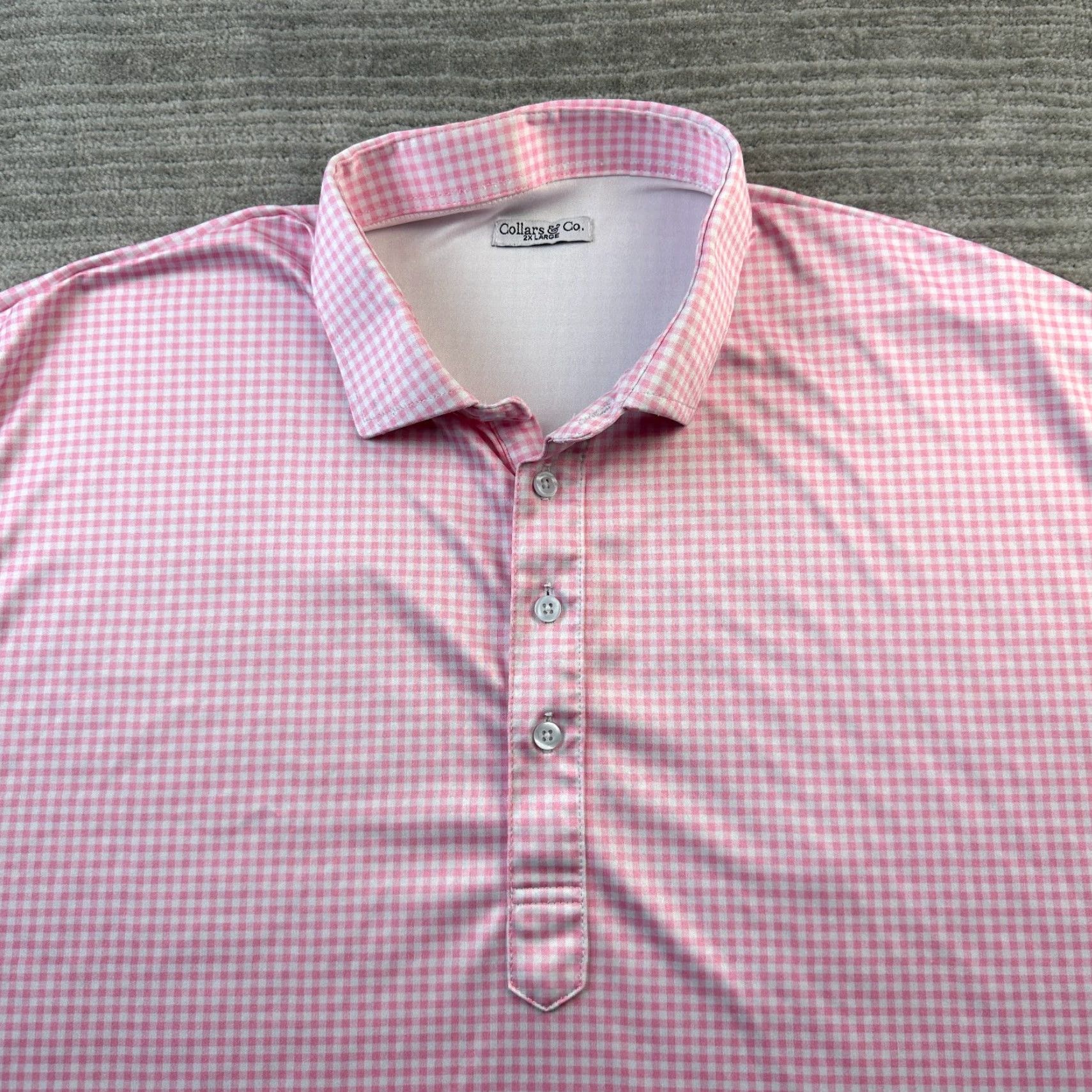 CO Collars & Co Polo Shirt Mens 2XL Pink Gingham Plaid Formal Dress Collar Size 48R - 3 Thumbnail