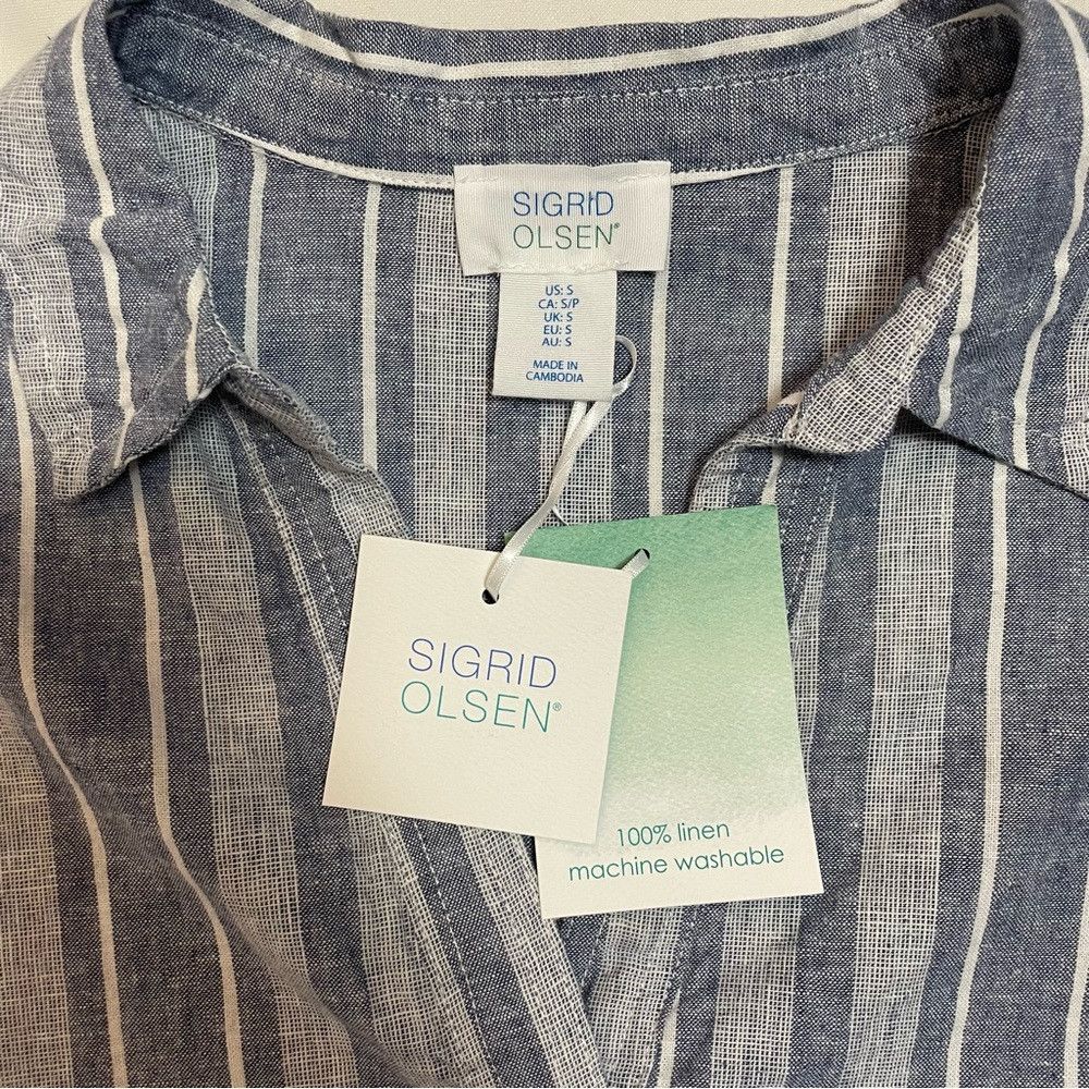 Other NWT New Sigrid Olsen Striped Linen Blend Blue Shirt Size S Size S / US 4 / IT 40 - 8 Thumbnail