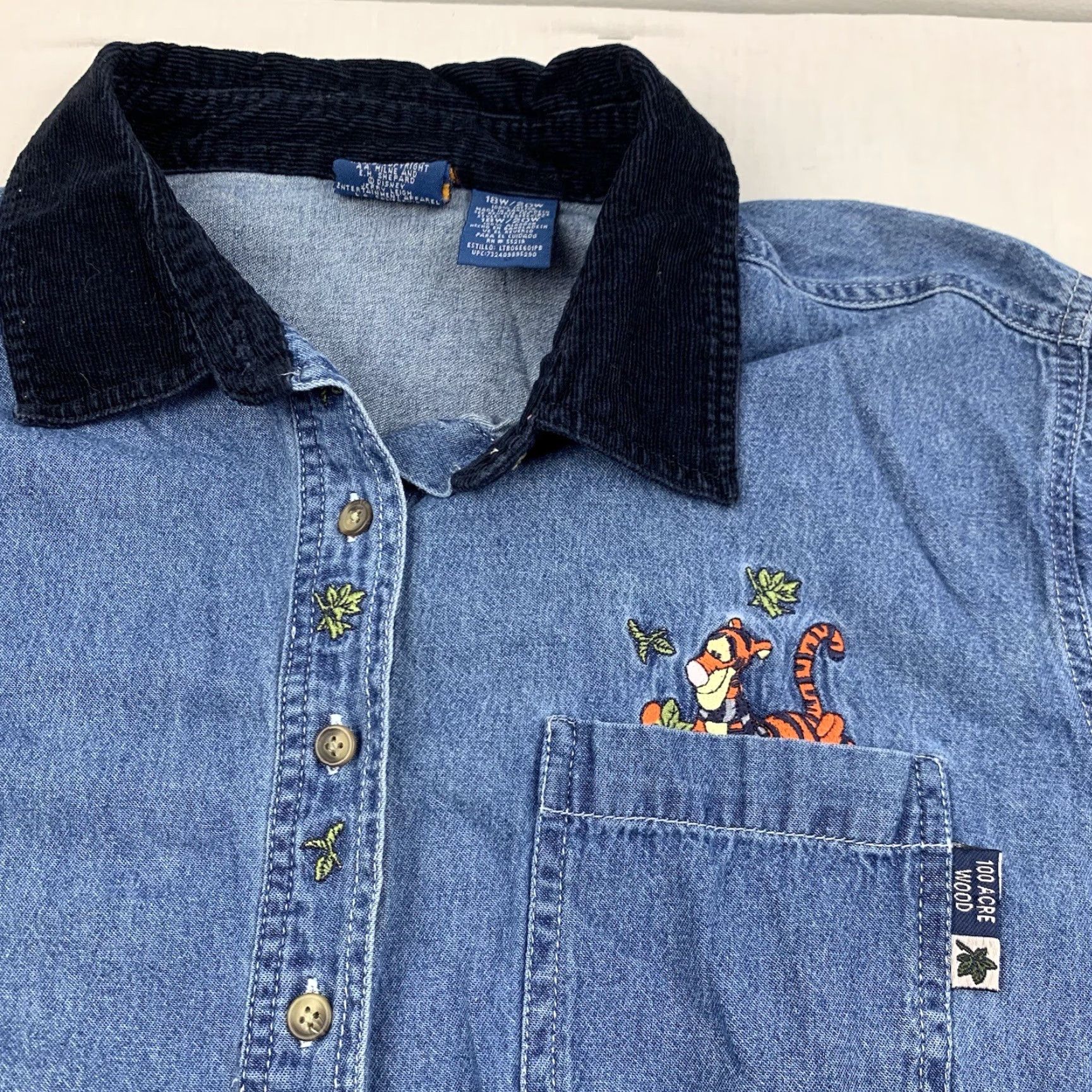 Denime VINTAGE Winnie The Pooh Denim Button-Up Shirt Women XL Blue 90s Fall Tigger Disney Pooh Accessories Mens Womens Boys Girls? Size XL / US 12-14 / IT 48-50 - 2 Thumbnail