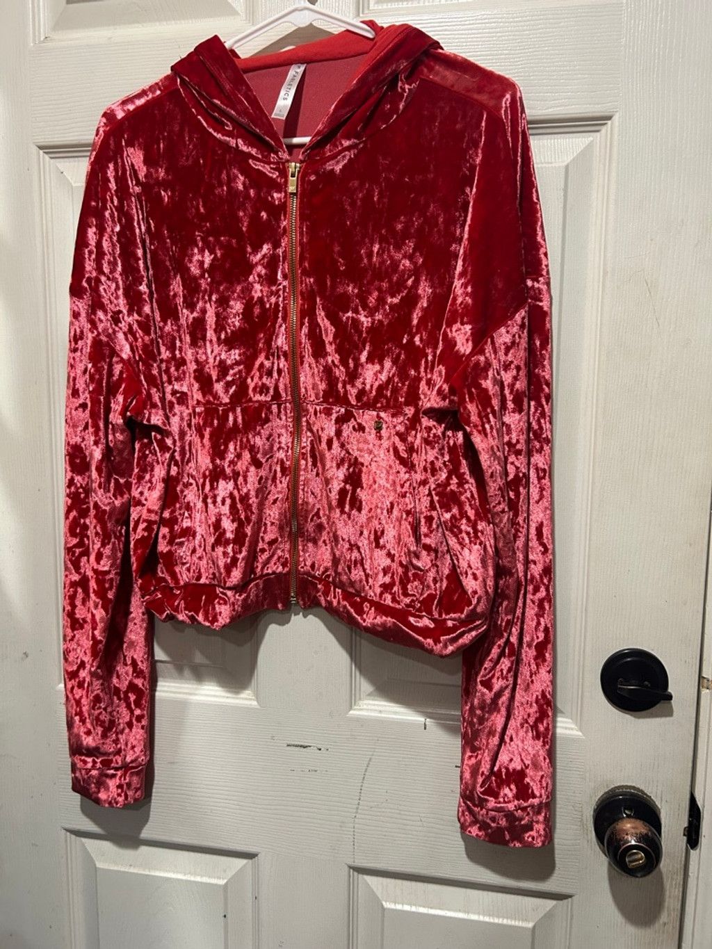 Fabletics Women's Fabletics Red Crushed Velvet Full-Zip Hoodie L Size L / US 10 / IT 46 - 2 Thumbnail