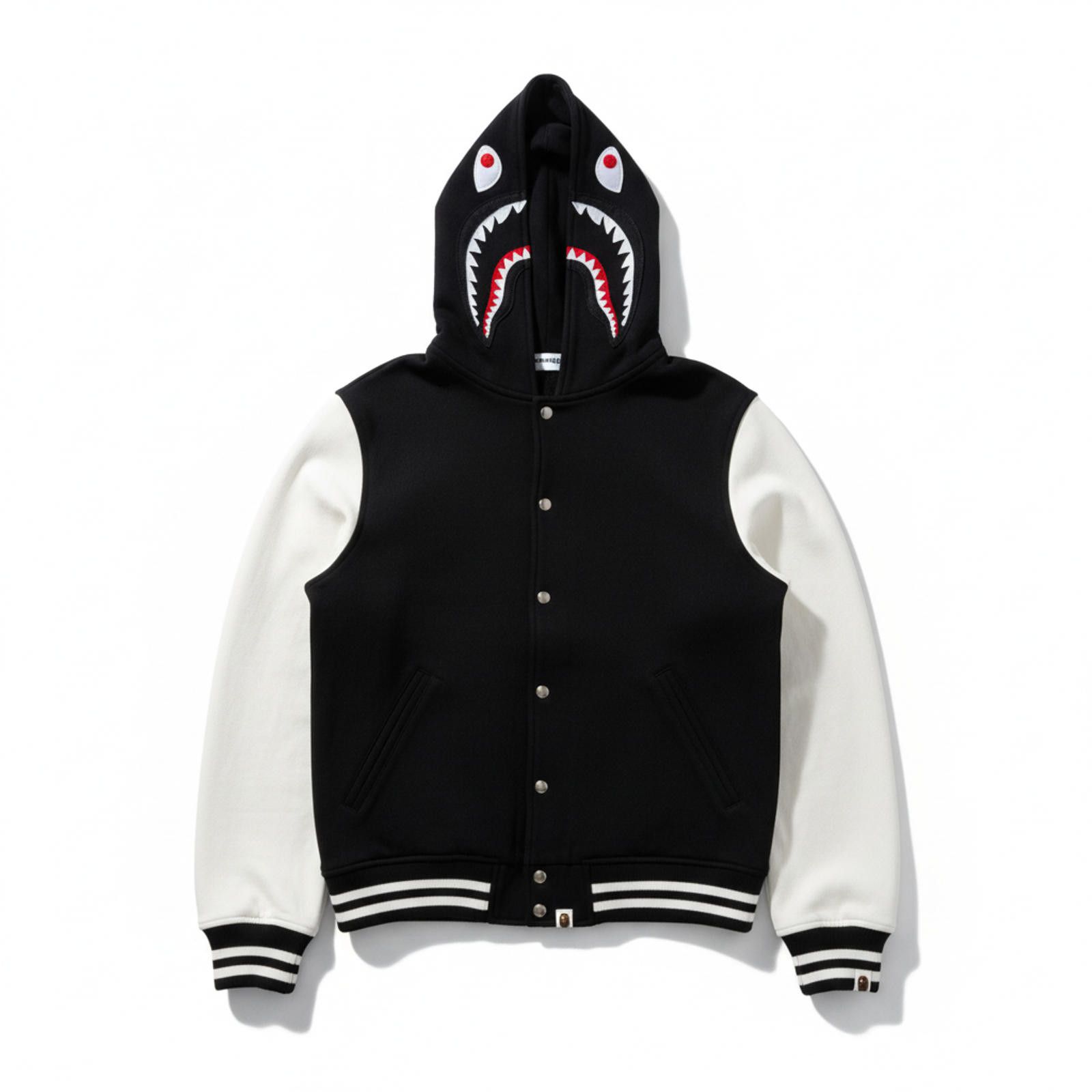 Bape BAPE - Shark Hoodie Black and White Varsity Jacket Size US M / EU 48-50 / 2 - 1 Thumbnail