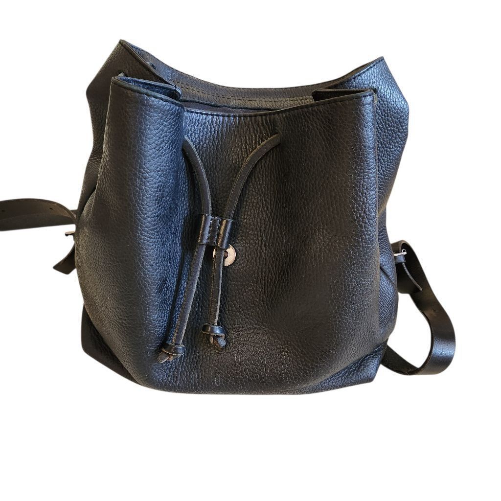 Sandro Sandori Black Leather Drawstring Backpack Size ONE SIZE - 6 Thumbnail