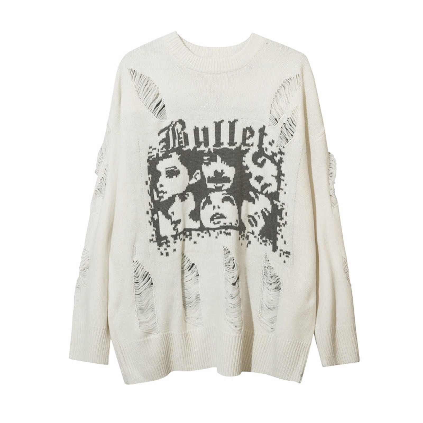 Vintage FACES Distressed Graphic Knit Sweater, Oversized Fit Sweater Size US M / EU 48-50 / 2 - 5 Thumbnail