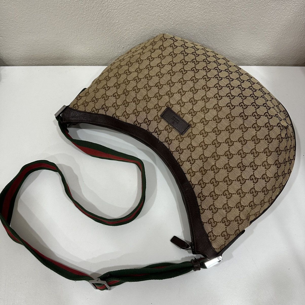 Gucci GUCCI GG WEB HALF MOON LARGE CANVAS CROSSBODY BAG 19 Size ONE SIZE - 14 Thumbnail