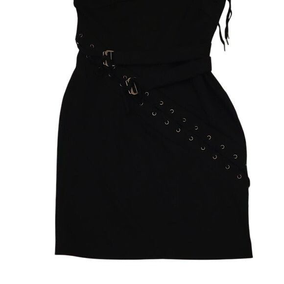 L.A.M.B. L.A.M.B Mini Bodycon Dress Lace Up Buckles One Shoulder Blac Size XS / US 0-2 / IT 36-38 - 7 Thumbnail