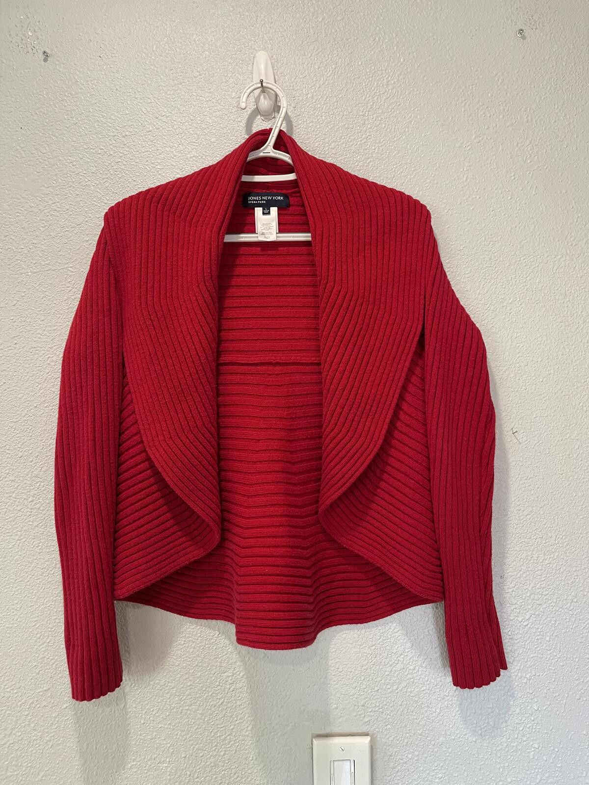 Other Jones New York Signature Red Ribbed Knit Open Cardigan Swe | Size L / US 10 / IT 46 - 1 Thumbnail