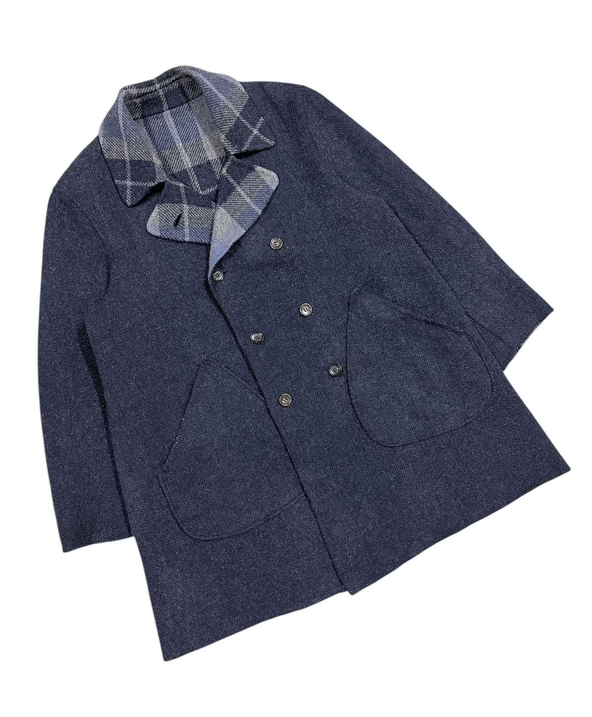 45rpm Vtg🔥45rpmStudio Mohair Indigo/Tartan Revesible Trench Jacket Size US L / EU 52-54 / 3 - 9 Thumbnail