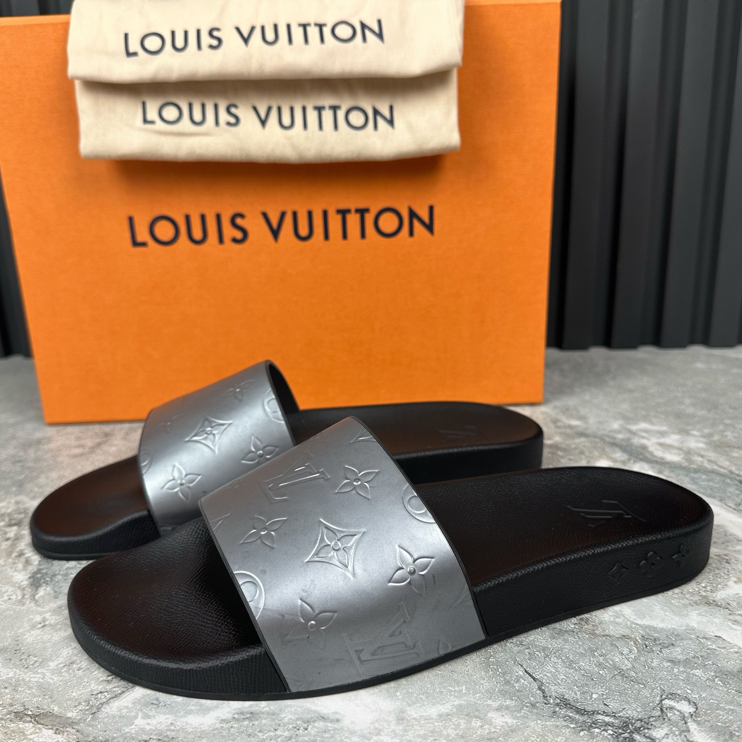 image of Louis Vuitton Vuitton Waterfront Mule Shoess Lv Monogram Shoes in Silver, Men's (Size 9)