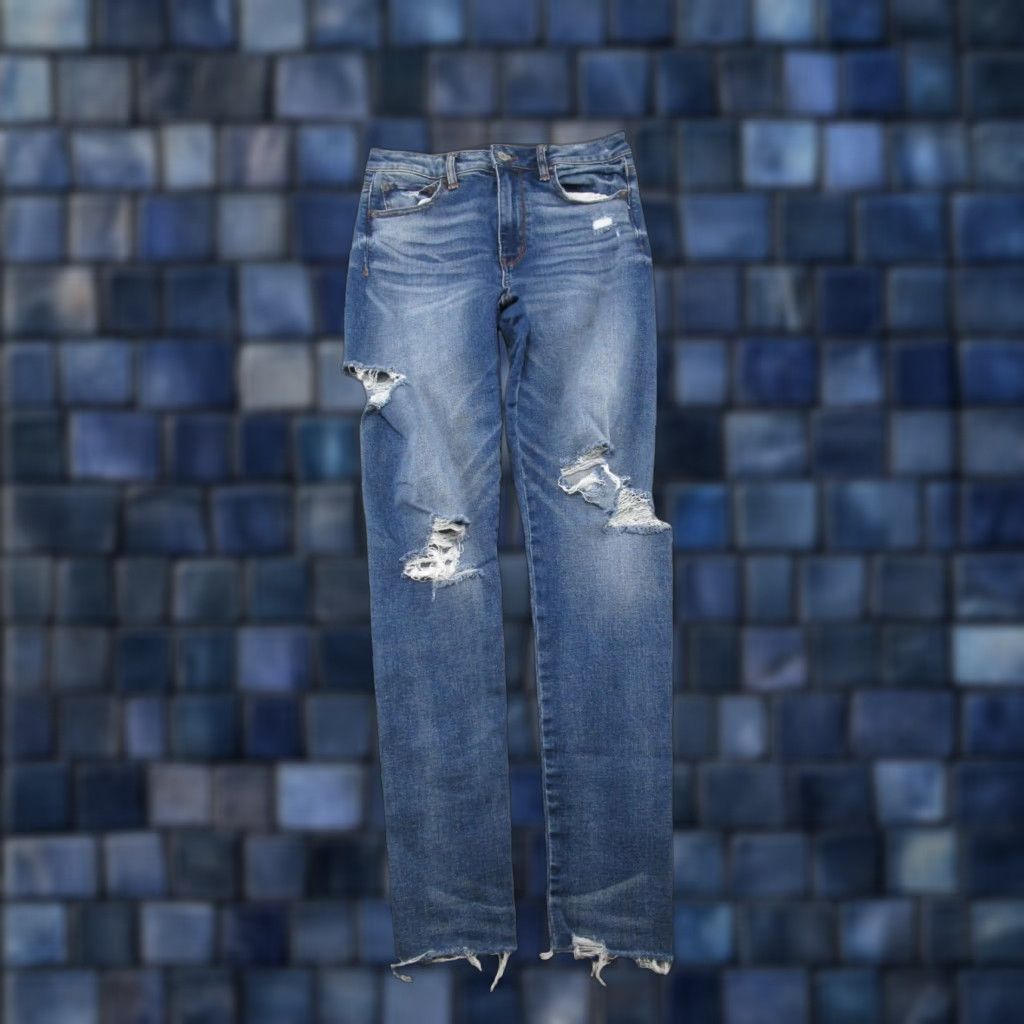 American Eagle Outfitters American Eagle Outfitters Jegging Jeans Distressed High Rise 8 Blue Denim Women Fashion 5-Pocket Stretch - dx Size 30" / US 8 / IT 44 - 1 Thumbnail