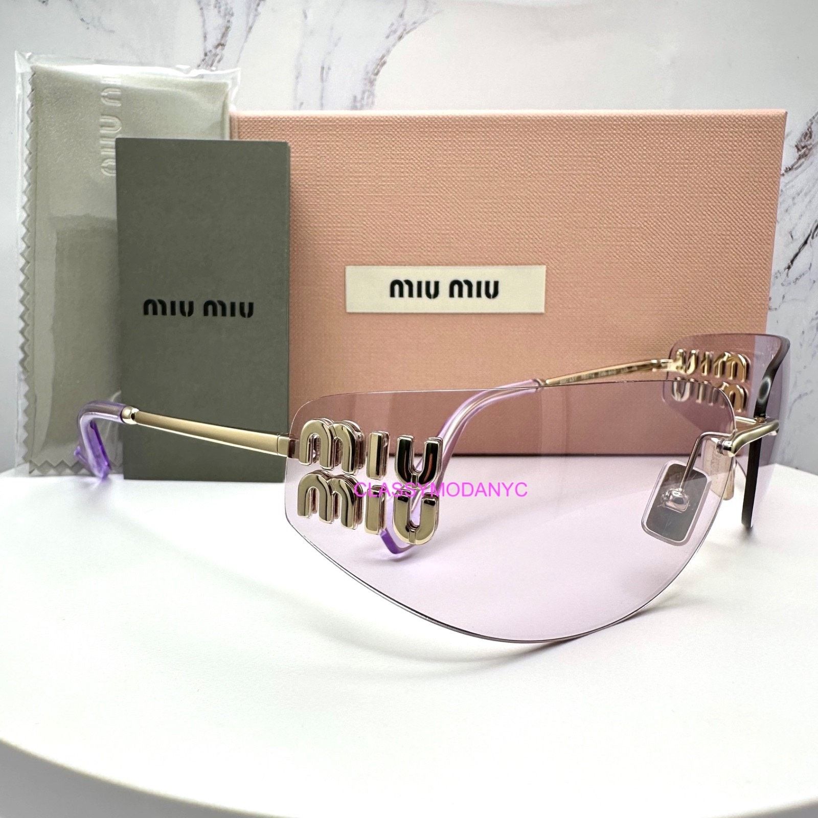 Miu Miu New MIU MIU Sunglasses Gold Pink Wrap AUTHENTIC Runway 2025 Size ONE SIZE - 22 Thumbnail
