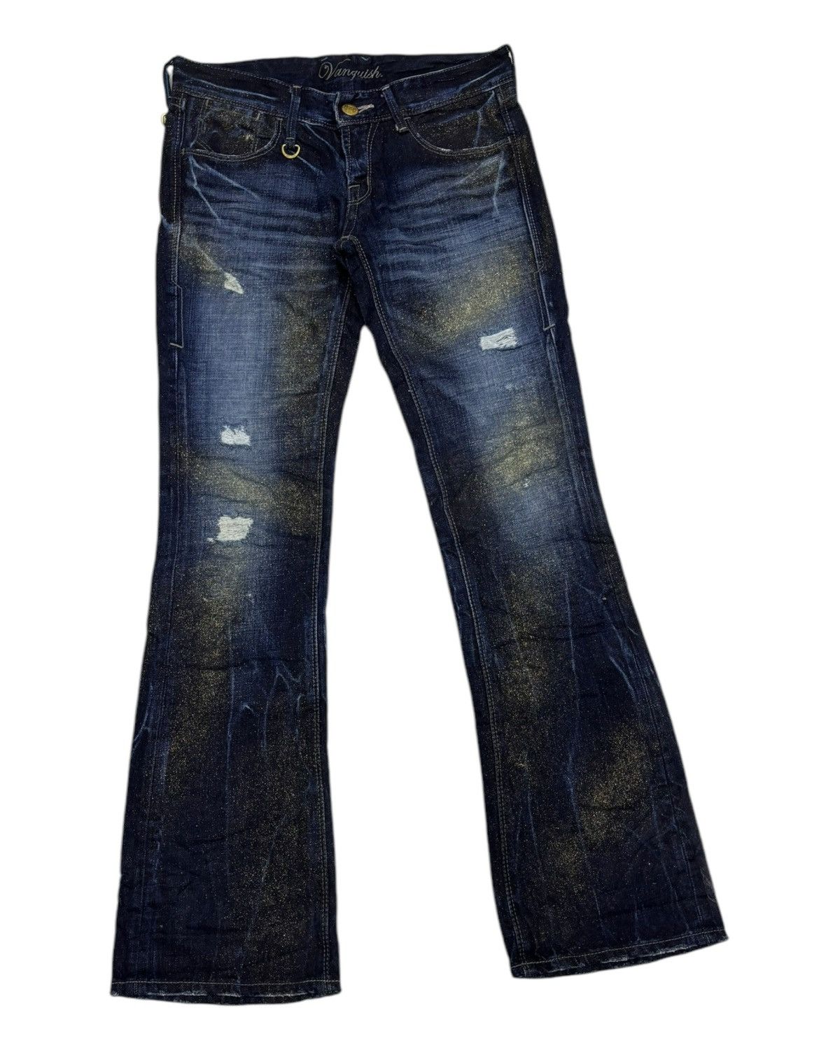 GOSTAR DE FUGA × Hysteric Glamour × If Six Was Nine Vanquish Flared Denim Gold Speckle Detail Distressed Jeans Size US 30 / EU 46 - 3 Thumbnail