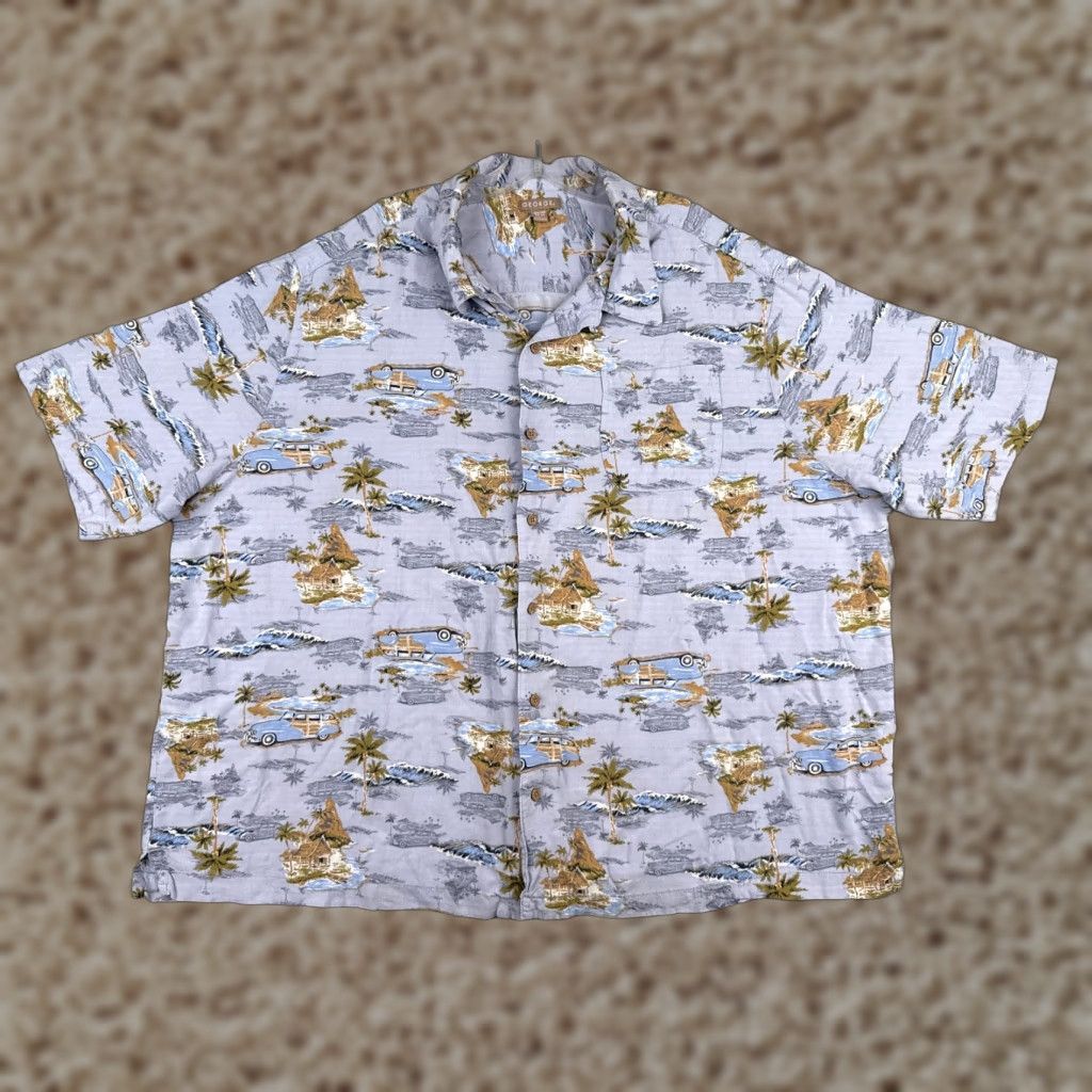 George George Button-Up Shirt Men 3XL Blue Palm Hawaiian Classic Car 100% Rayon Floral Short Sleeve Collared Pocket Boatneck? Size US XXL / EU 58 / 5 - 1 Thumbnail
