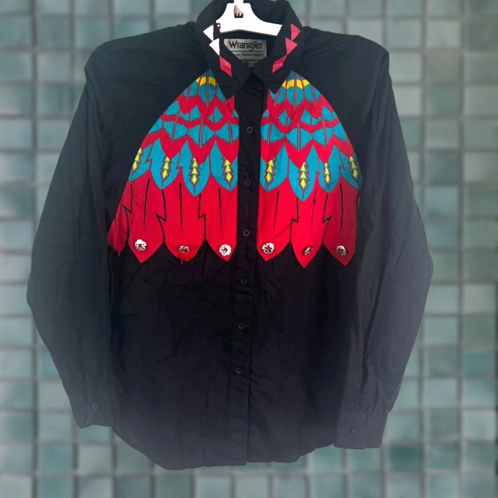Wrangler VINTAGE Wrangler Western Shirt Womens M Black Embroidered Geometric Cowgirl 90sâ2000s Size M / US 6-8 / IT 42-44 - 1 Thumbnail