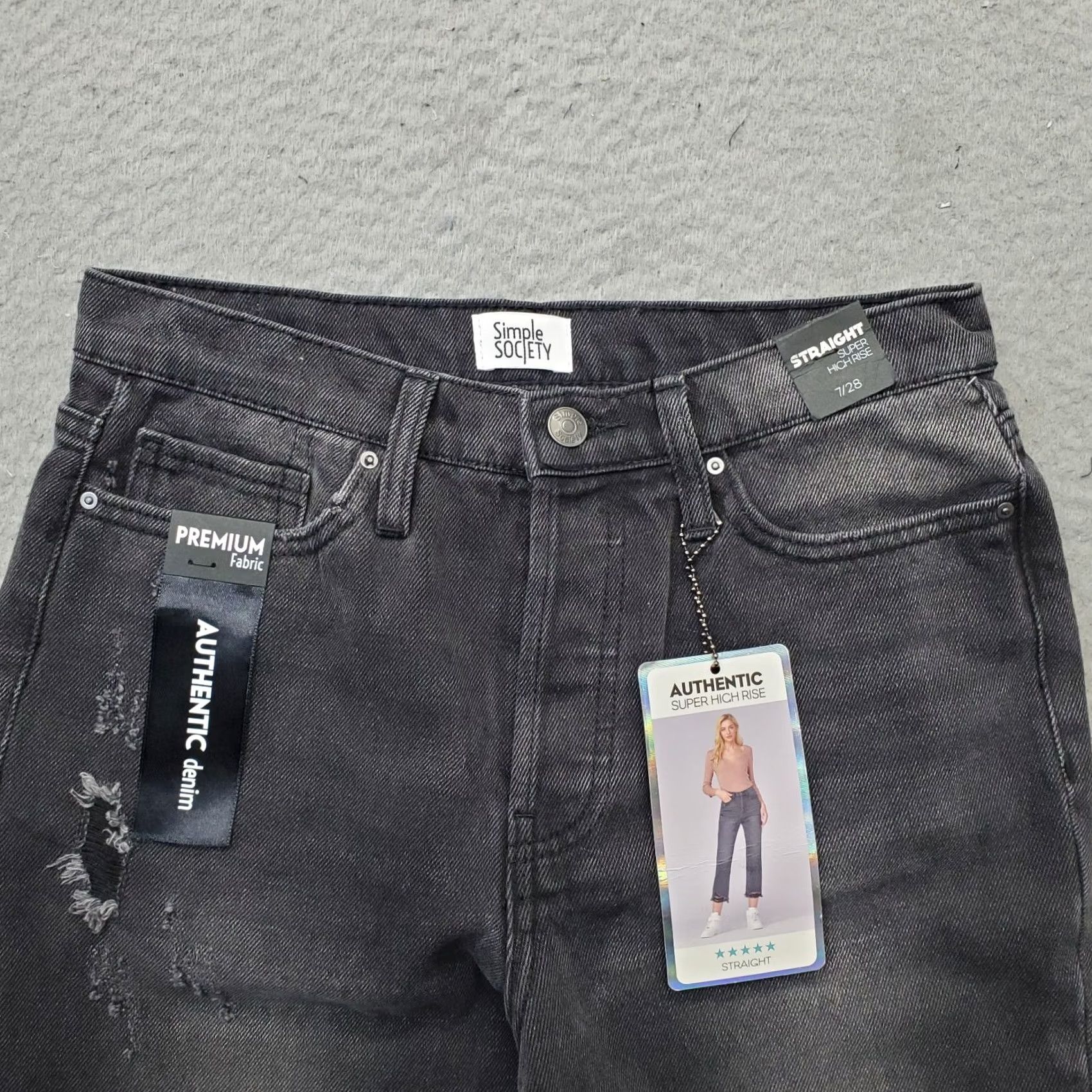Vintage Simple Society Jeans Womens 7/28 Denim High Rise Frayed Hem Straight Leg Jeans Womens Size 7 Black 28x25 5-Pocket NWT Size 28" / US 6 / IT 42 - 3 Thumbnail