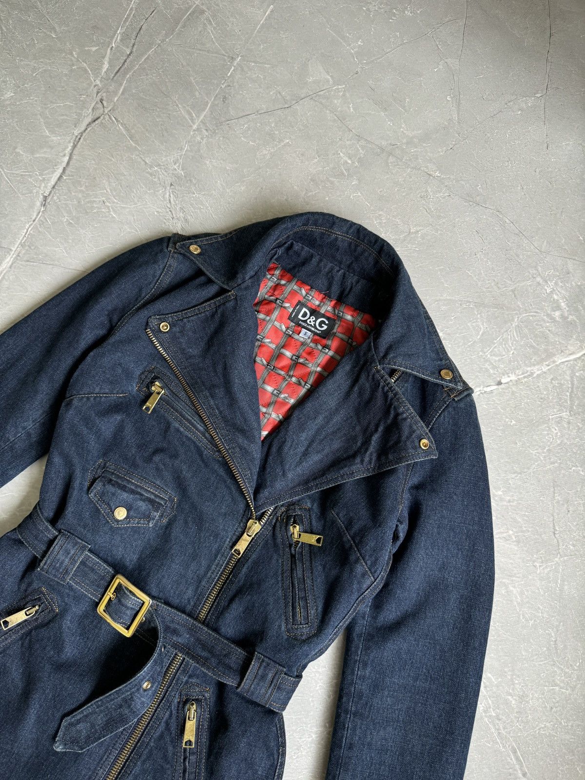 Dolce & Gabbana Vintage 00s Dolce & Gabbana Denim Biker Trench Coat Jacket Size S / US 4 / IT 40 - 8 Thumbnail