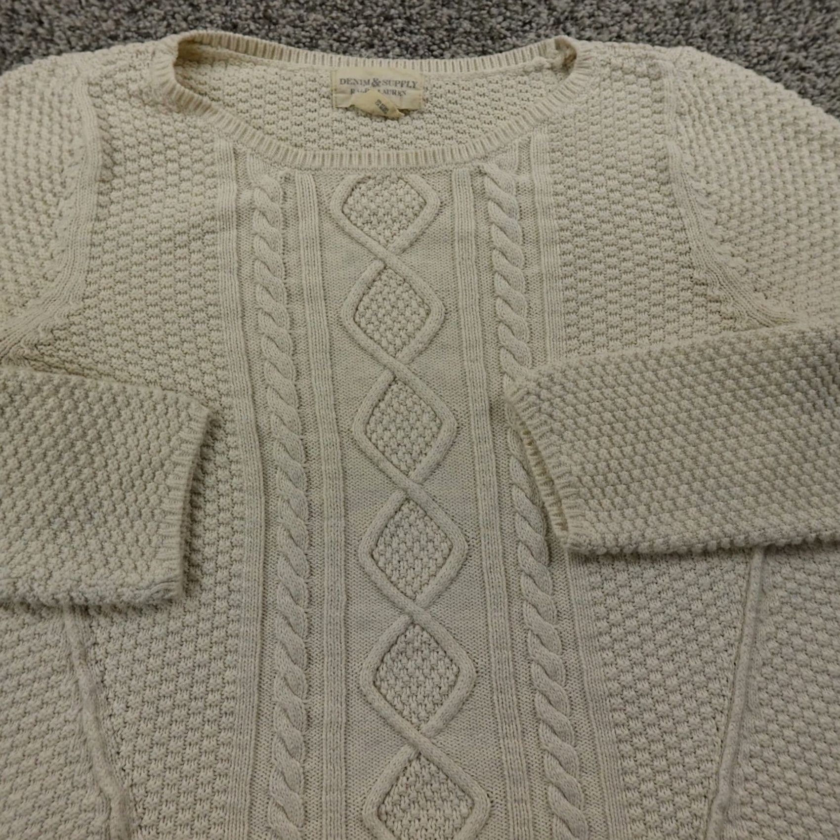 Vintage VINTAGE Denim & Supply Ralph Lauren Sweater Womens M Beige Cable-Knit Pullover Size M / US 6-8 / IT 42-44 - 3 Thumbnail