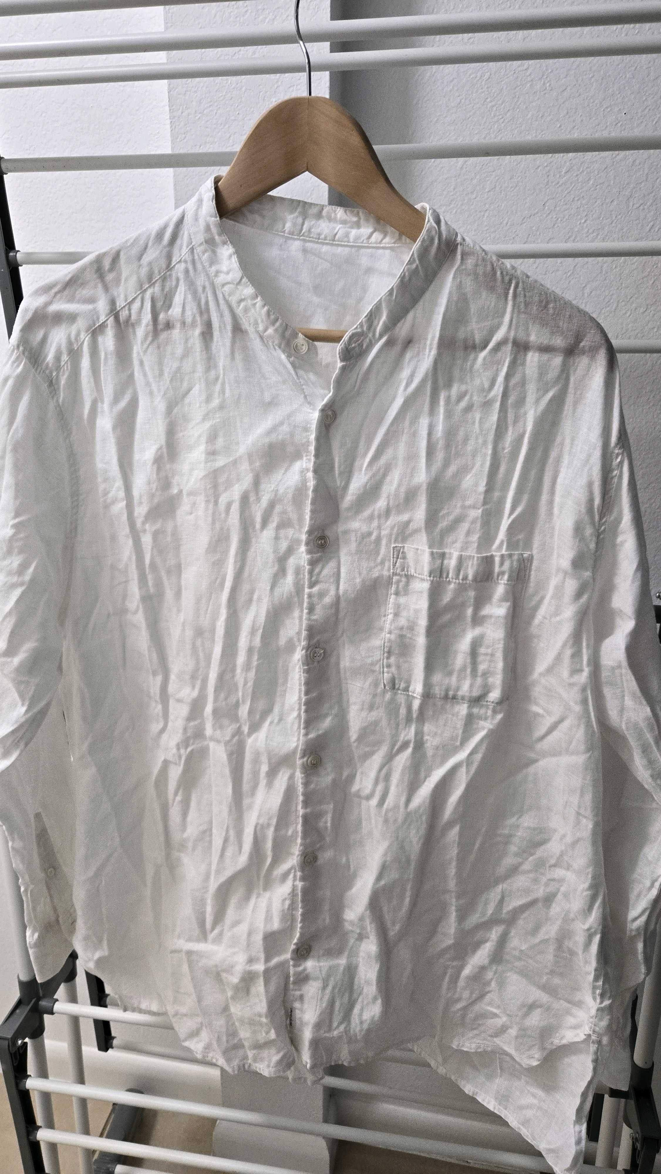 CONFECT White Linen Band Collar Shirt Size US XL / EU 56 / 4 - 1 Thumbnail