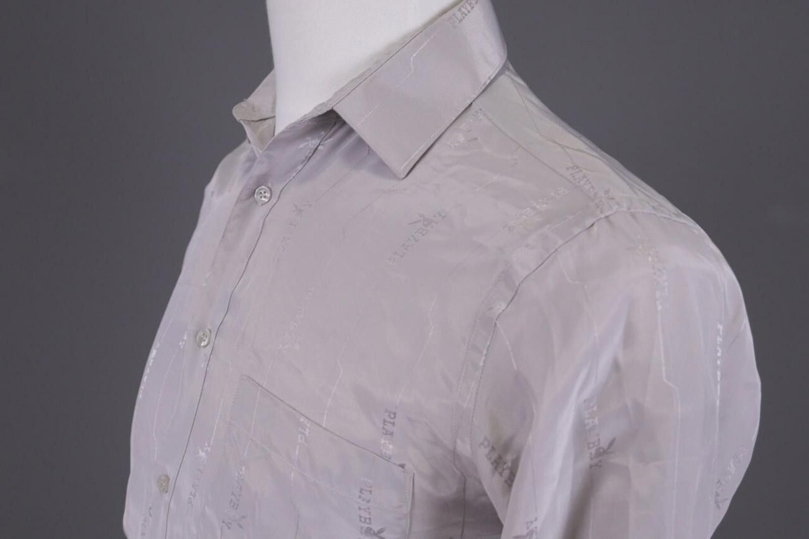 Playboy Play Boy Silk Look Striped Logo Printed Shirt Size 33 / 34 Size US M / EU 48-50 / 2 - 7 Thumbnail