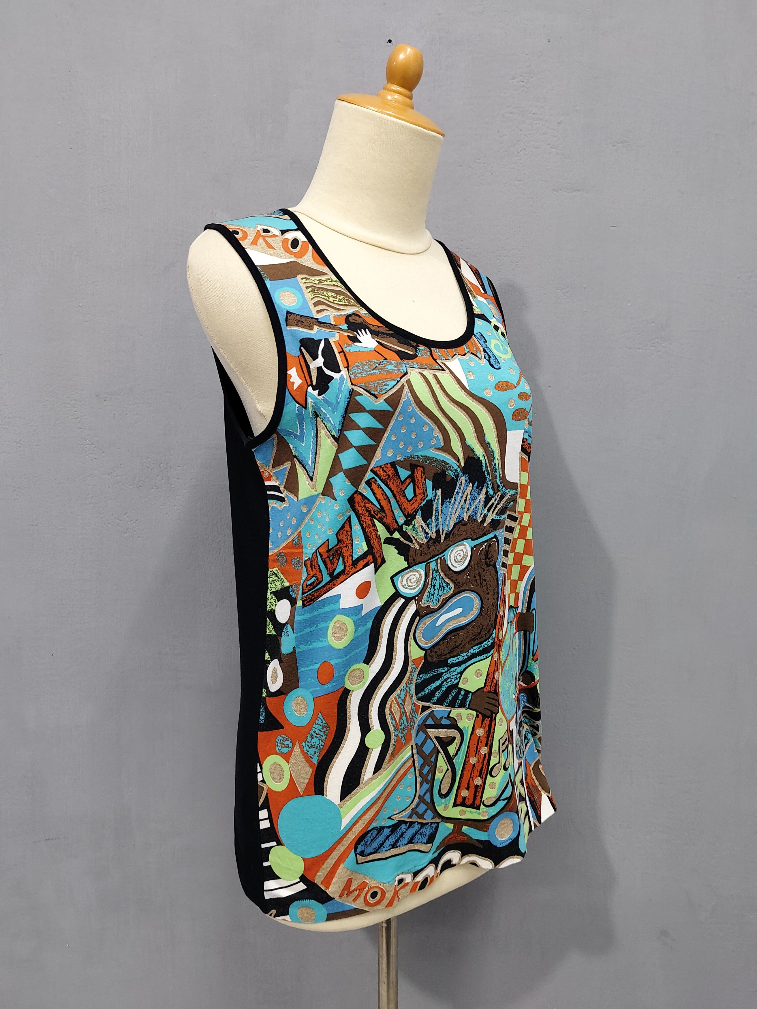 Kansai Yamamoto 80s Kansai O2🇯🇵 Archive Psychedelic Jazz Art Sleeveless Size M / US 6-8 / IT 42-44 - 3 Thumbnail