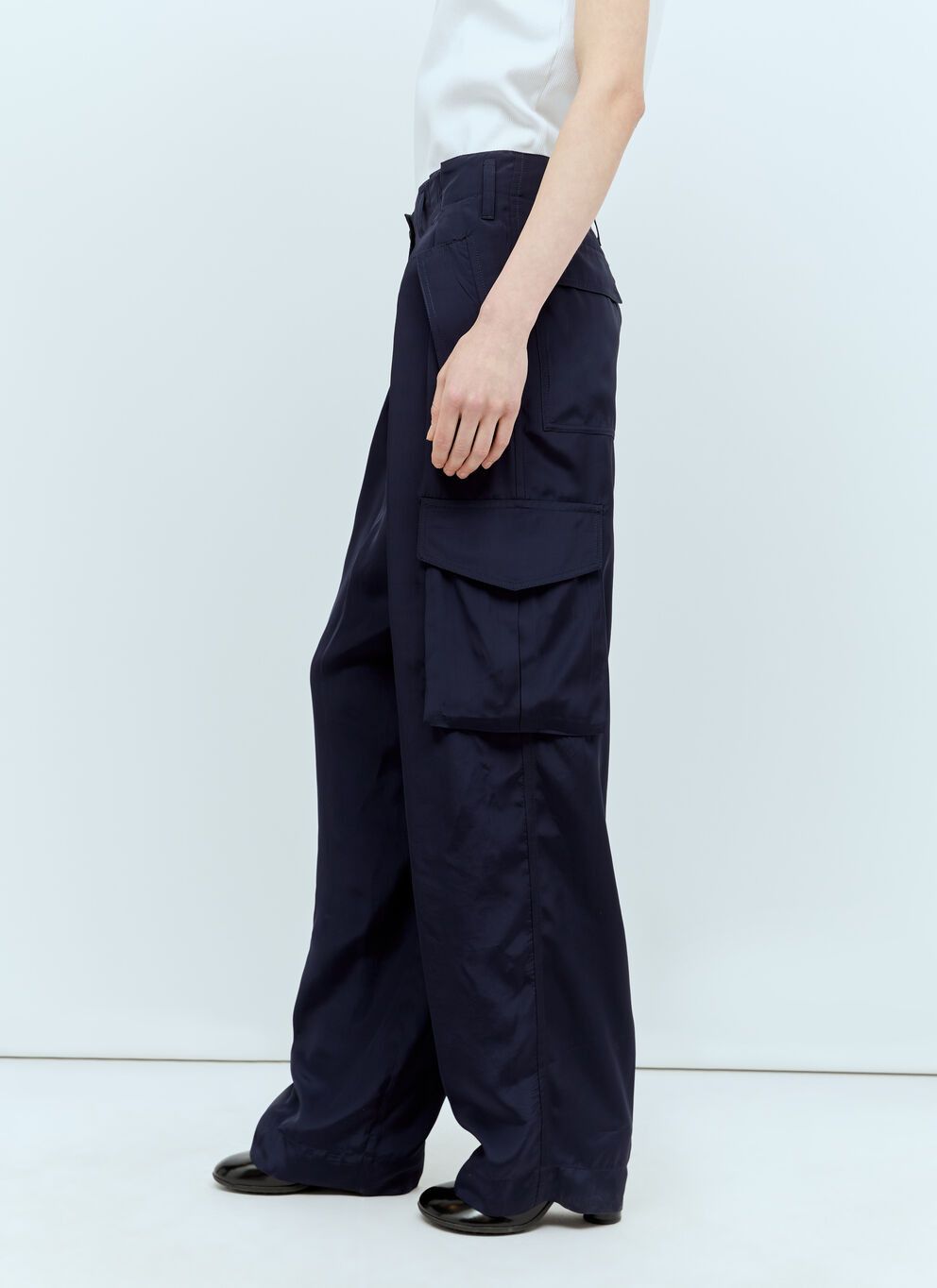 image of Dries Van Noten Viscose Cargo Pants in Navy, Women's (Size 26)