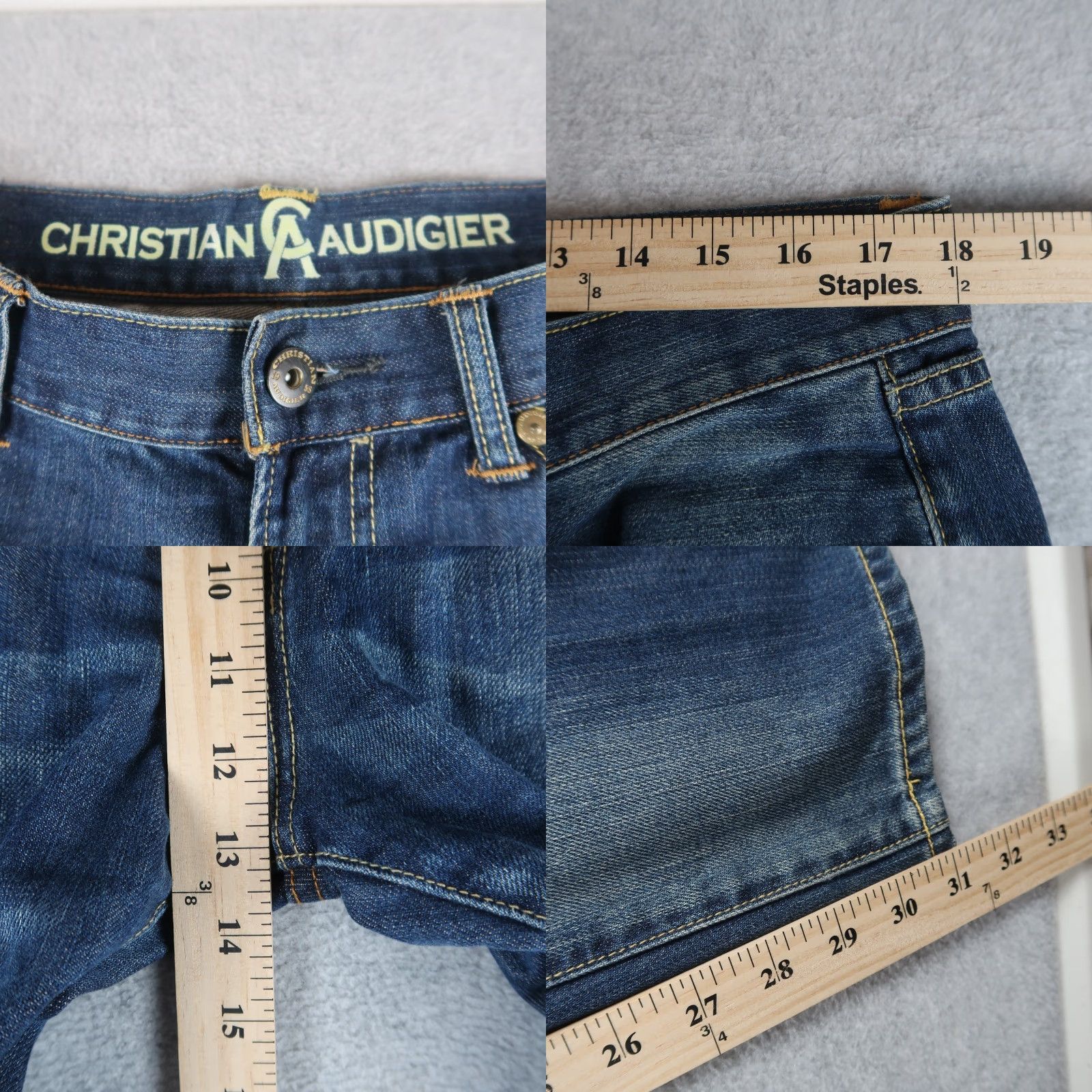 Denime VINTAGE Christian Audigier Denim Jeans Size 34x32 Straight Leg Distressed Mens Jeans Casual Blue 5-Pocket Mens Vintage USA Cotton Stretch Regular Size US 34 / EU 50 - 8 Thumbnail
