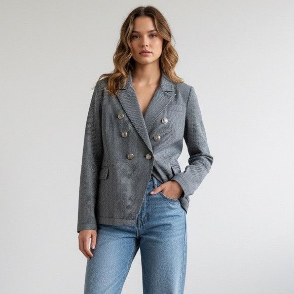 Other ANORAK Navy Pinstripe Double-Breasted Blazer Size L / US 10 / IT 46 - 1 Thumbnail