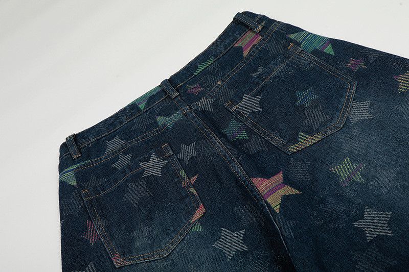 Jean American high street style washed star print jeans for men Size US 32 / EU 48 - 5 Thumbnail