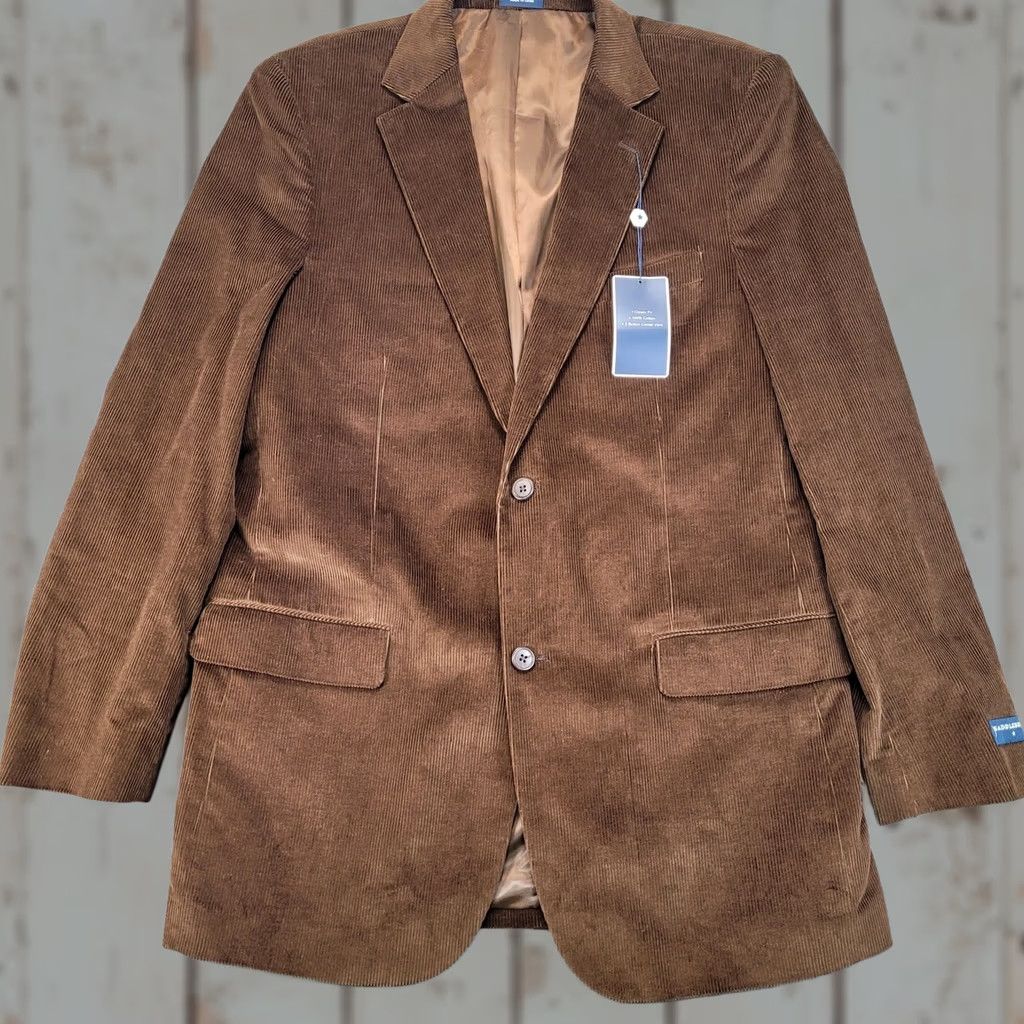 Vintage Saddlebred Mens Brown Corduroy Sport Coat Blazer Jacket 42 Long 2 Button New Size 42R - 1 Thumbnail