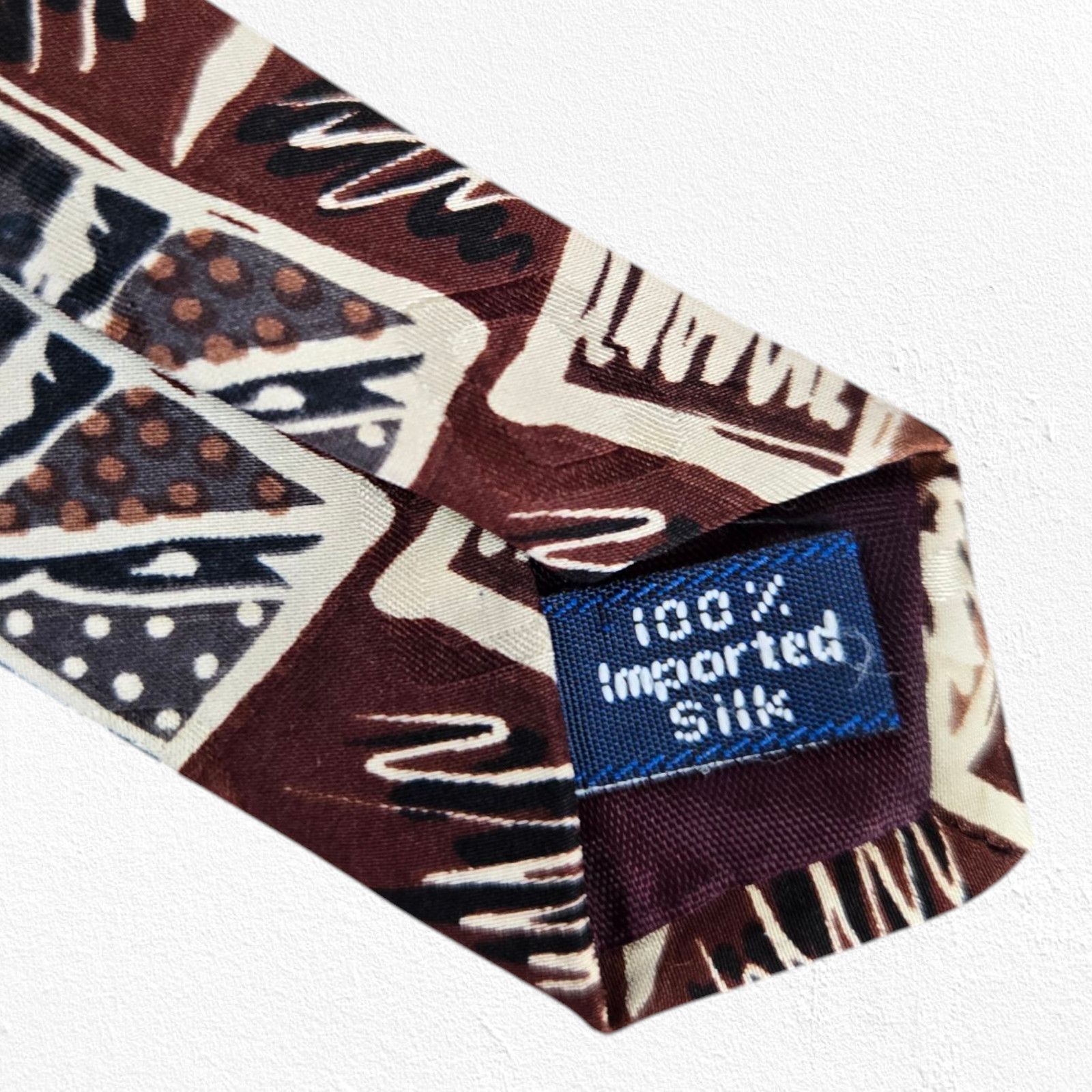 Vintage Vintage Brown Geometric Print Retro Silk Tie Size ONE SIZE - 3 Thumbnail