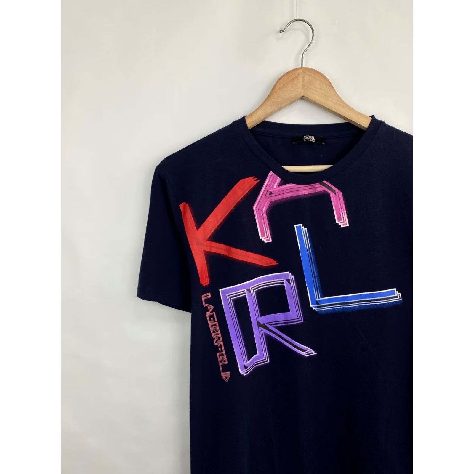 Karl Lagerfeld Karl Lagerfeld Beachwear T-Shirt M/L Dark Blue Retro Mens Shirt Size US L / EU 52-54 / 3 - 3 Thumbnail